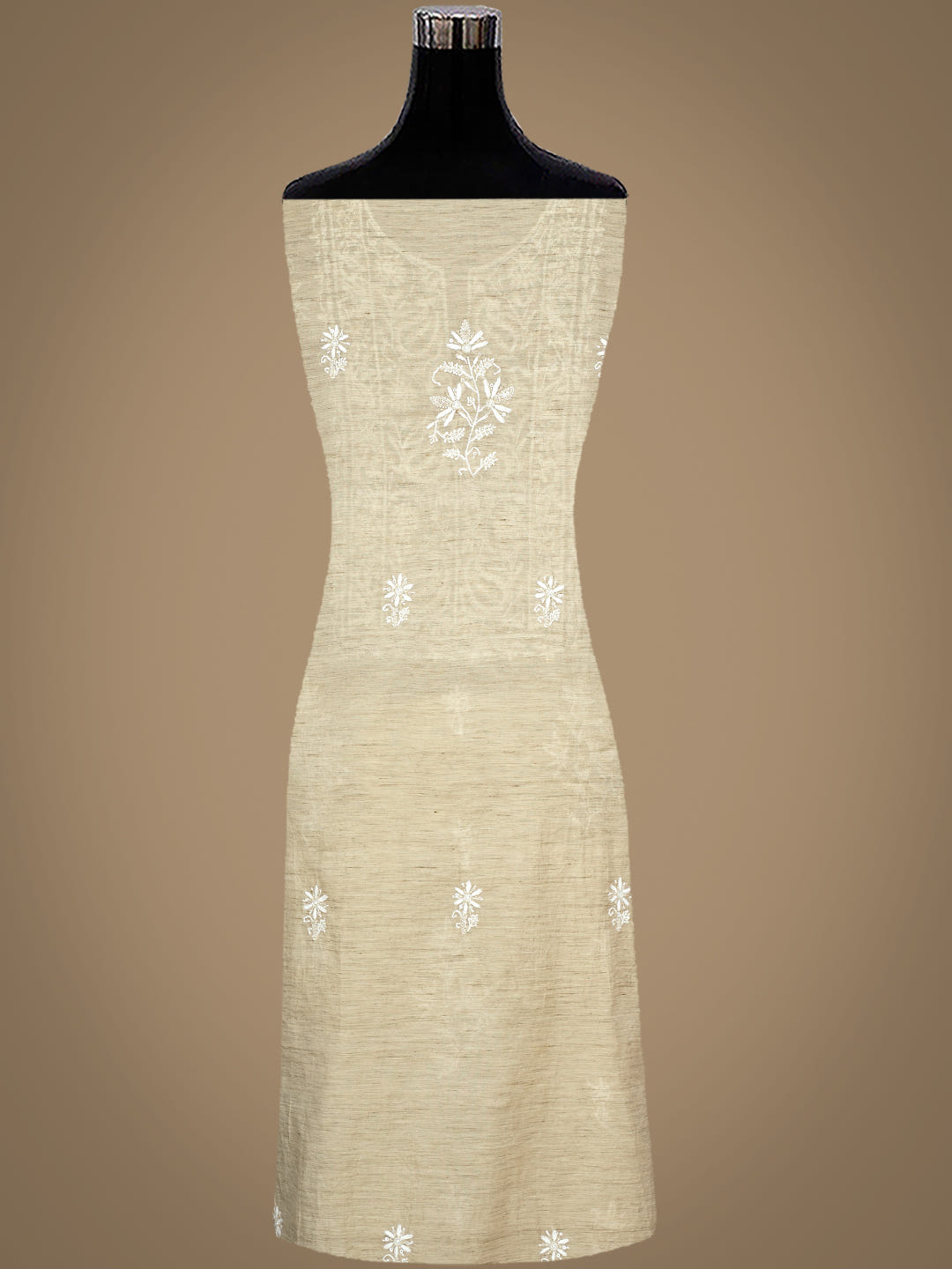 Ada Hand Embroidered Fawn Chanderi Lucknowi Chikankari Unstitched Kurta Dupatta Set With Cutdana Work 07A501708