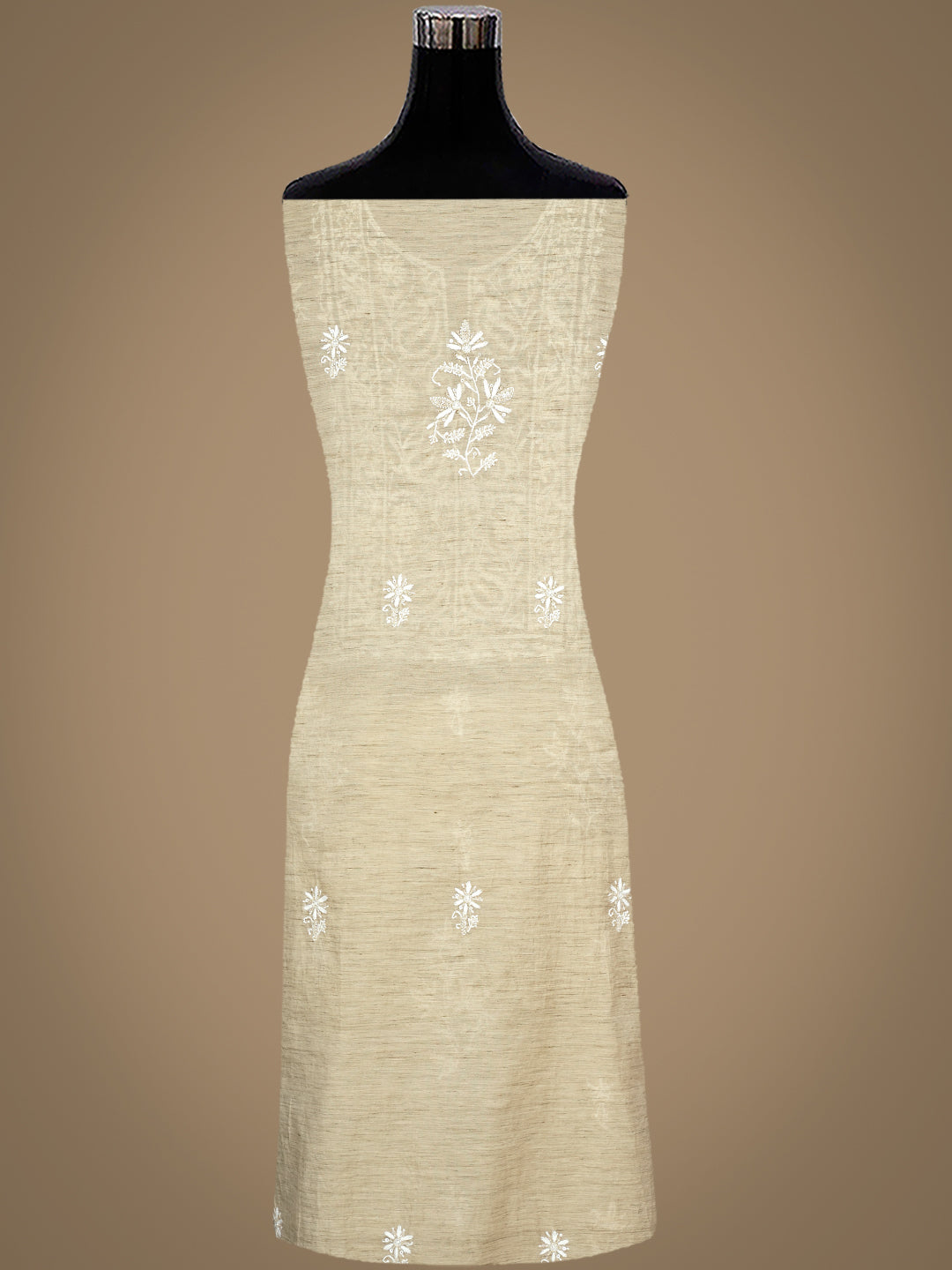Ada Hand Embroidered Fawn Chanderi Lucknowi Chikankari Unstitched Kurta Dupatta With Cutdana Work 07A501708