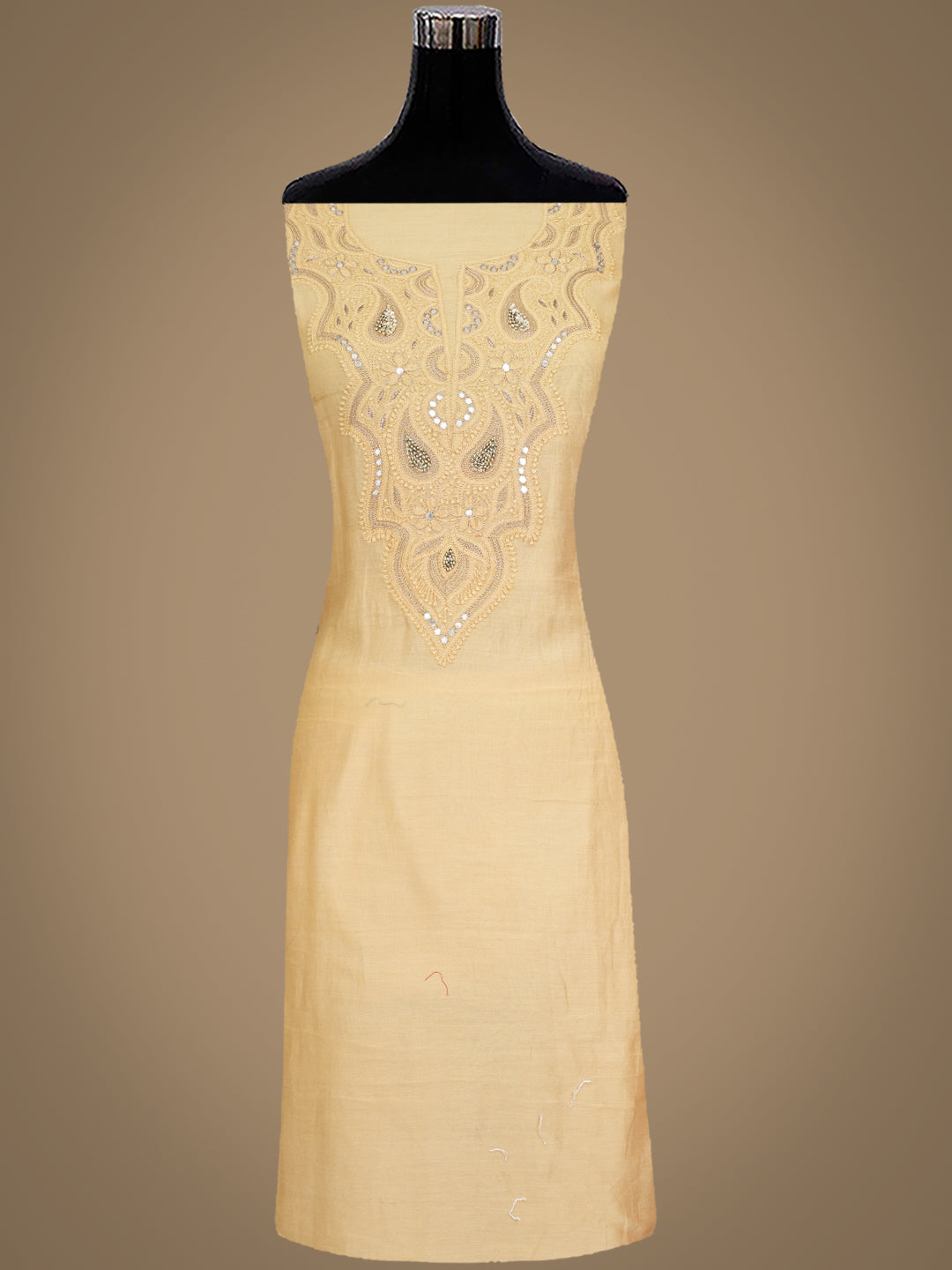 Ada Hand Embroidered Fawn Chanderi Lucknowi Chikankari Unstitched Kurta Dupatta With Zari Work A505511