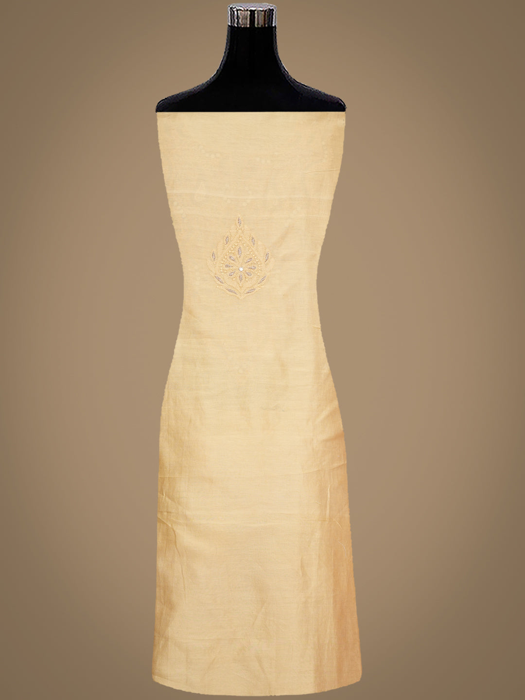 Ada Hand Embroidered Fawn Chanderi Lucknowi Chikankari Unstitched Kurta Dupatta With Zari Work A505511