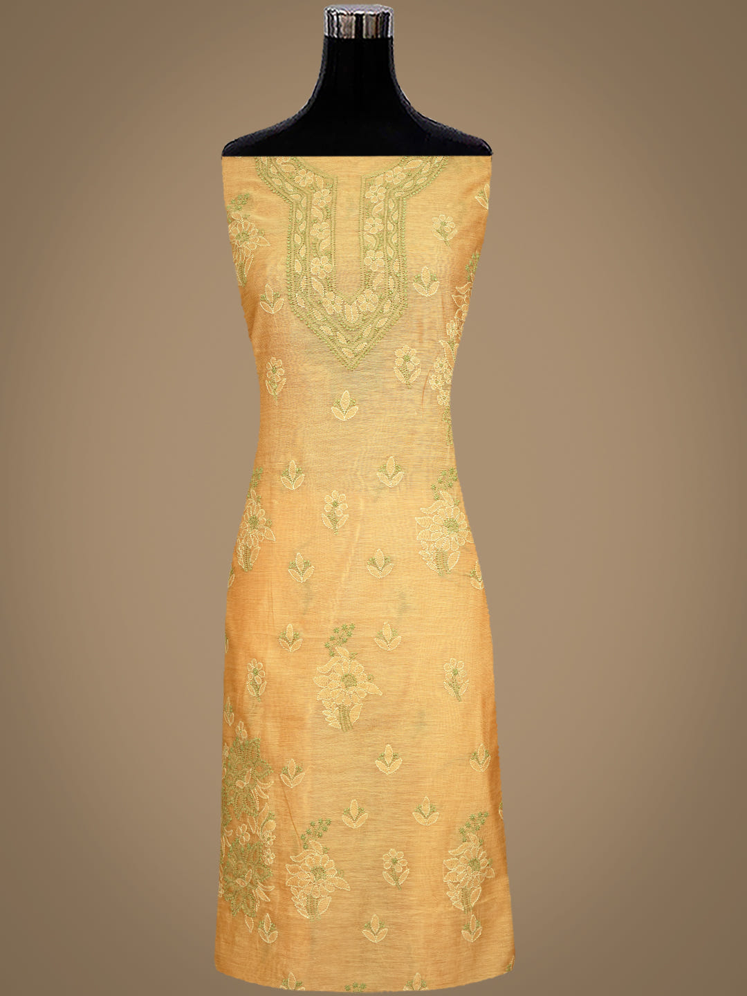 Ada Hand Embroidered Fawn Chanderi Lucknowi Chikankari Unstitched Kurta Dupatta Set 01A999183