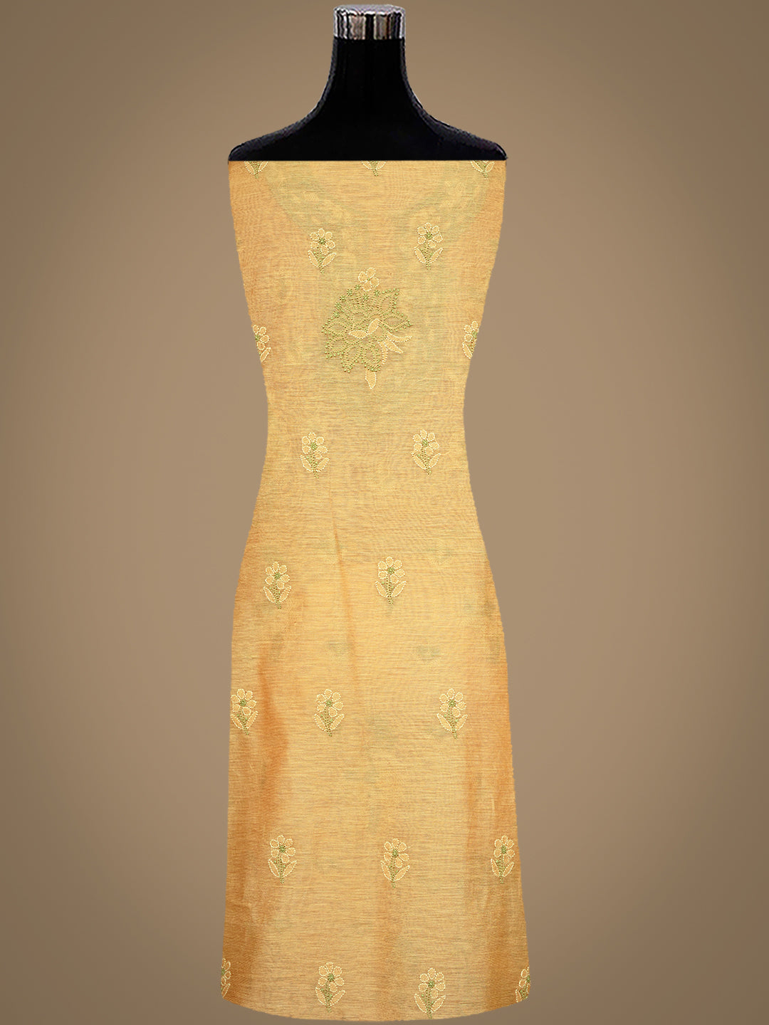 Ada Hand Embroidered Fawn Chanderi Lucknowi Chikankari Unstitched Kurta Dupatta set  01A999183