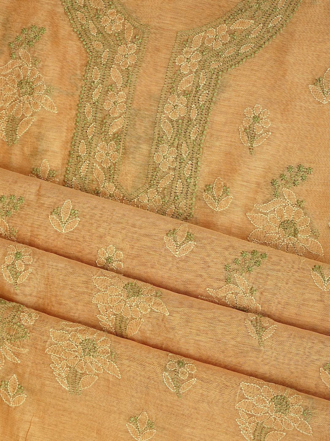 Ada Hand Embroidered Fawn Chanderi Lucknowi Chikankari Unstitched Kurta Dupatta set  01A999183