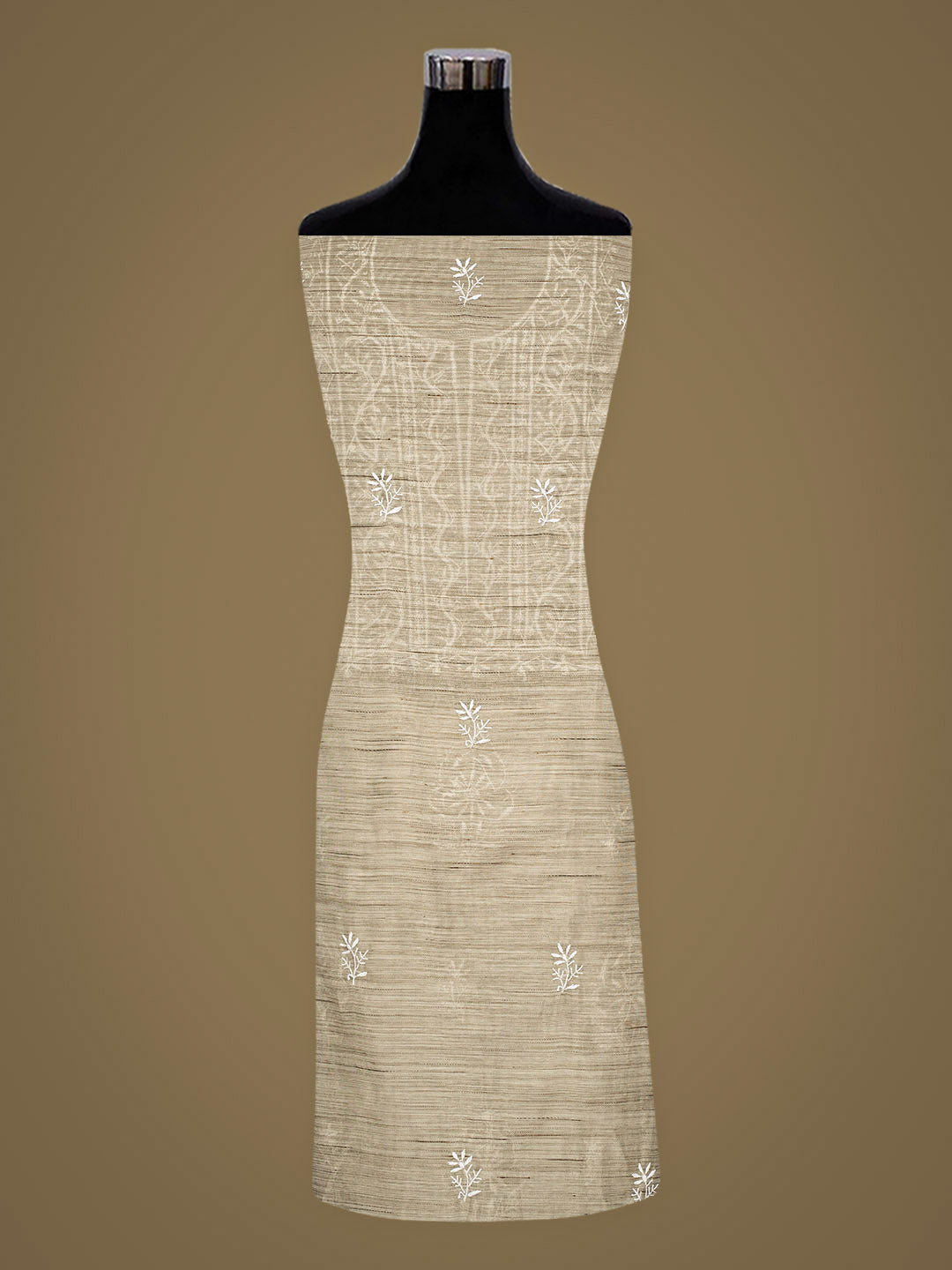 Ada Hand Embroidered Fawn Chanderi Unstitched Lucknowi Chikankari Kurta Dupatta Set 07A501026