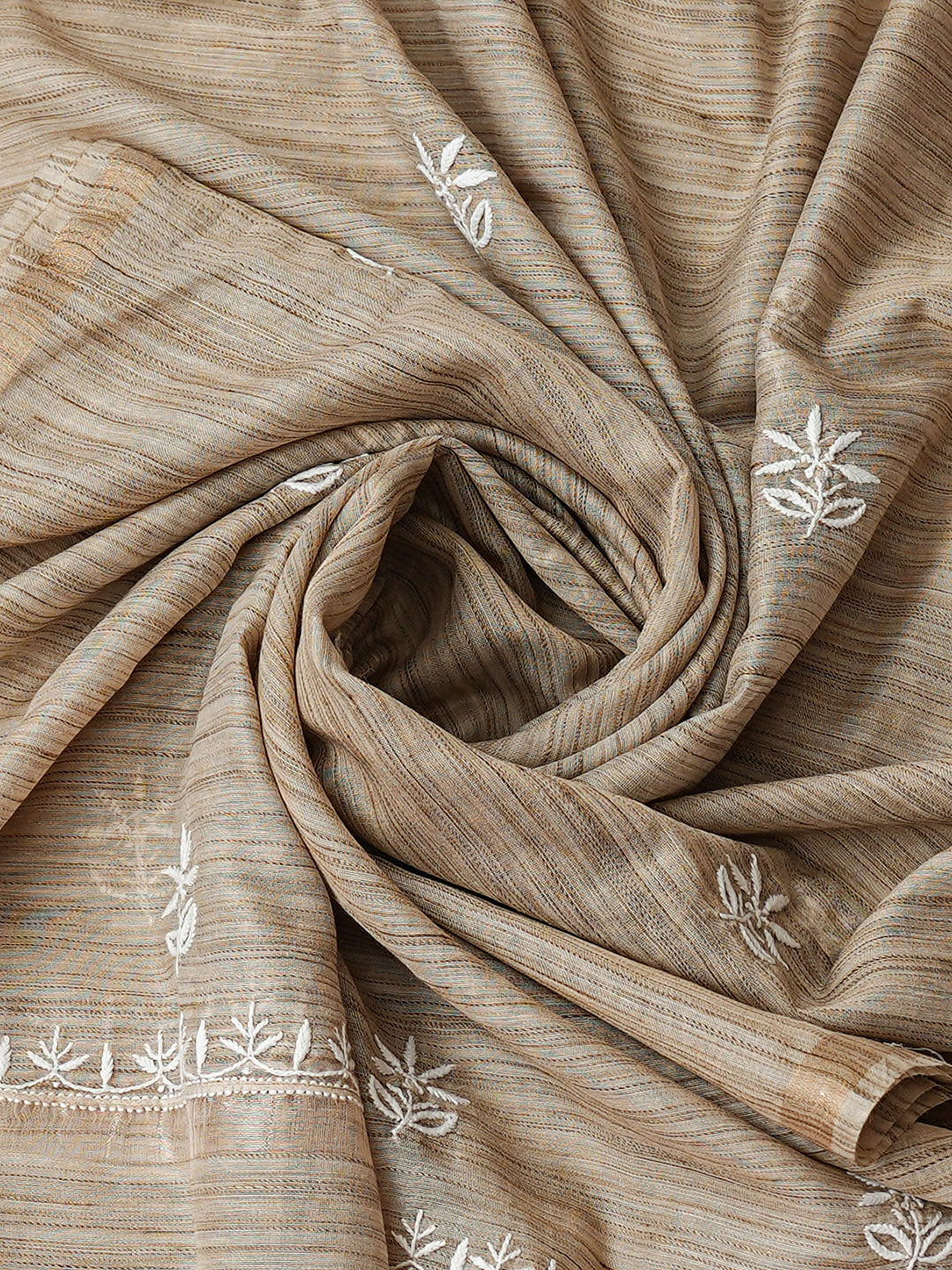 Ada Hand Embroidered Fawn Chanderi Unstitched Lucknowi Chikankari Kurta Dupatta Set 07A501026