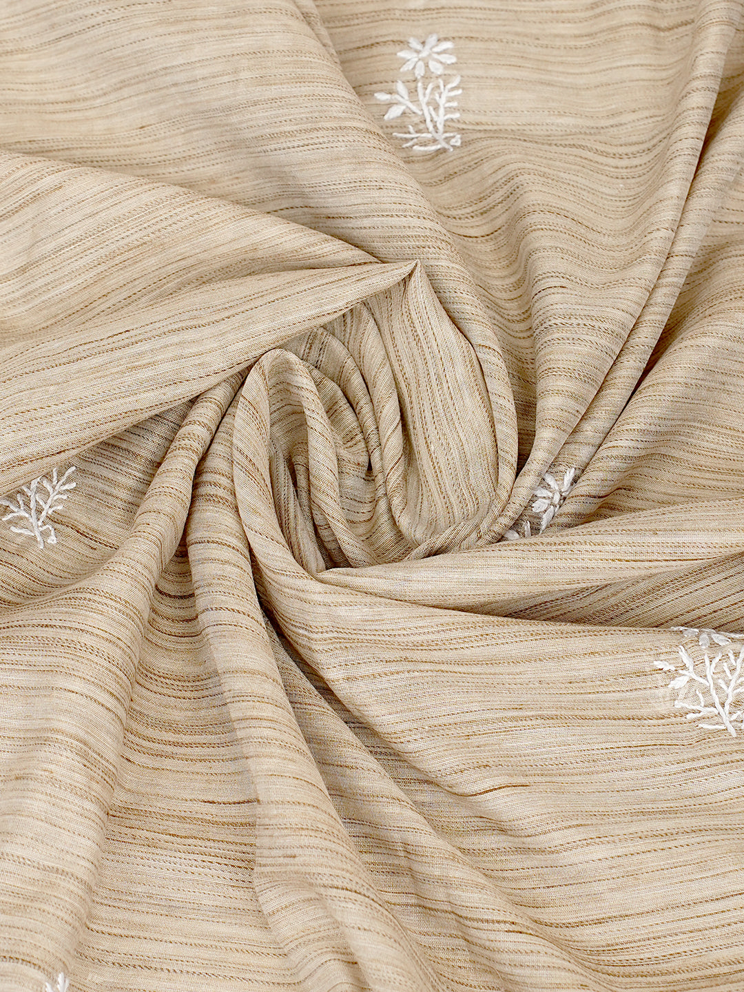 Ada Hand Embroidered Fawn Chanderi Unstitched Lucknowi Chikankari Kurta Dupatta Set 07A501038