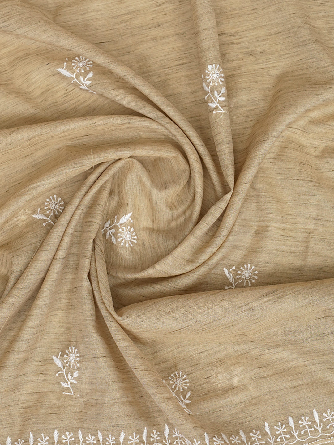 Ada Hand Embroidered Fawn Chanderi Unstitched Lucknowi Chikankari Kurta Dupatta Set 07A501702