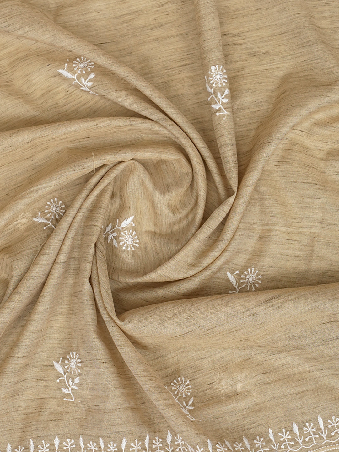 Ada Hand Embroidered Fawn Chanderi Unstitched Lucknowi Chikankari Kurta Dupatta Set 07A501702