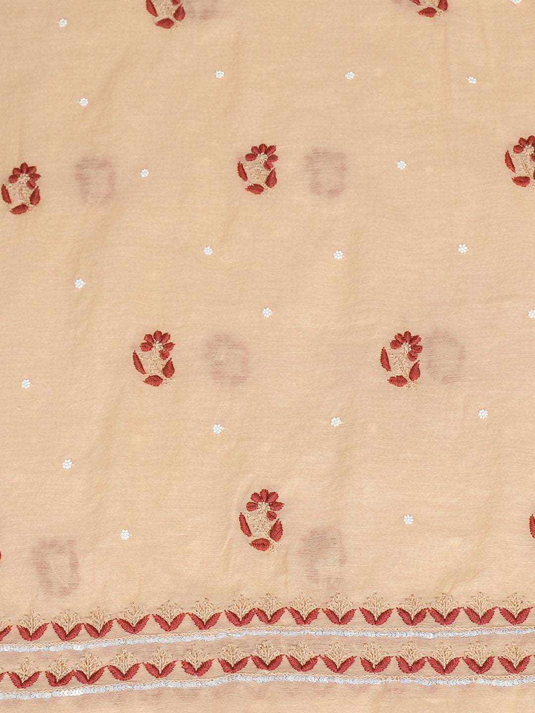 Ada Hand Embroidered Fawn Chanderi Unstitched Lucknowi Chikankari Kurta Dupatta Set With Pearl Work 01A975430
