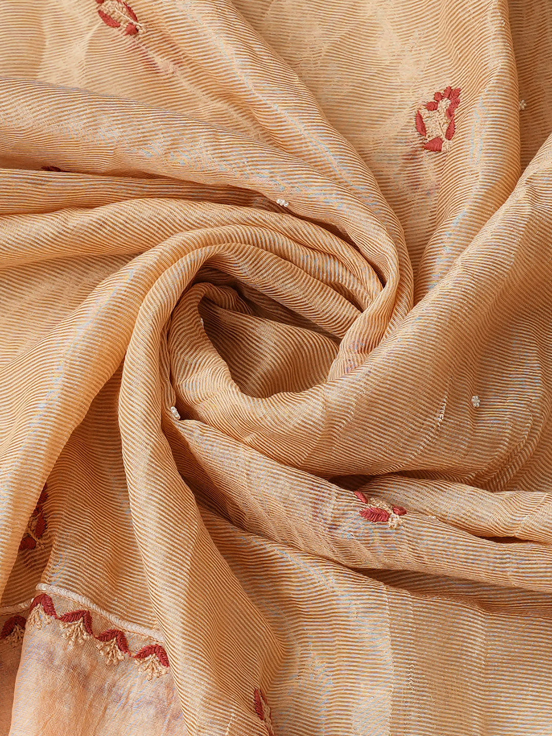 Ada Hand Embroidered Fawn Chanderi Unstitched Lucknowi Chikankari Kurta Dupatta Set With Pearl Work 01A975430