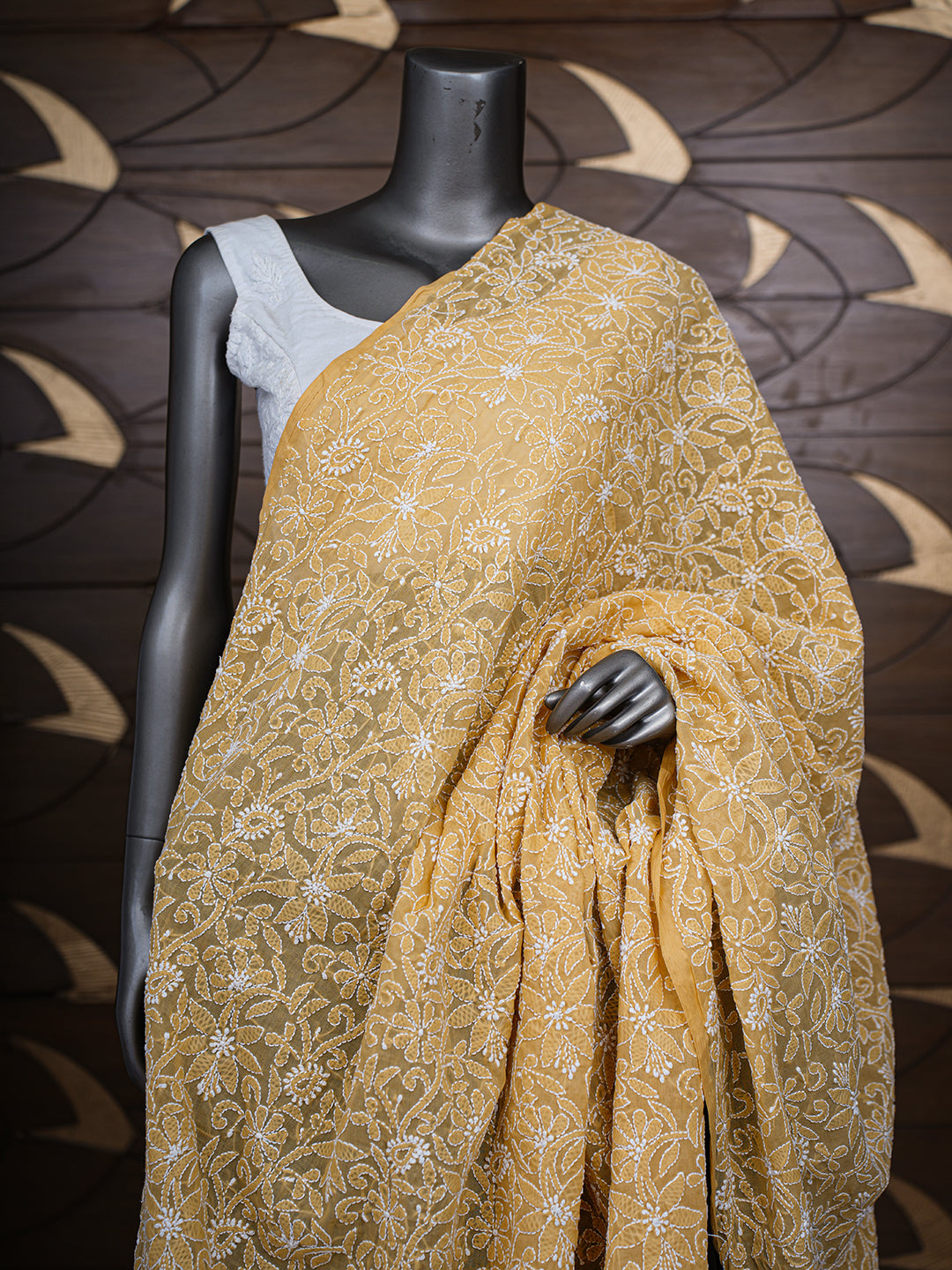Ada Hand Embroidered Fawn Cotton Lucknowi Chikankari Dupatta 01A995711