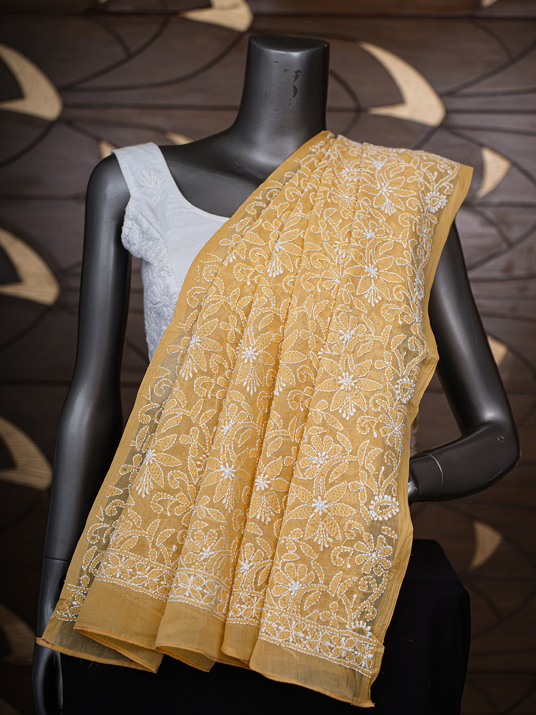 Ada Hand Embroidered Fawn Cotton Lucknowi Chikankari Dupatta 01A995711