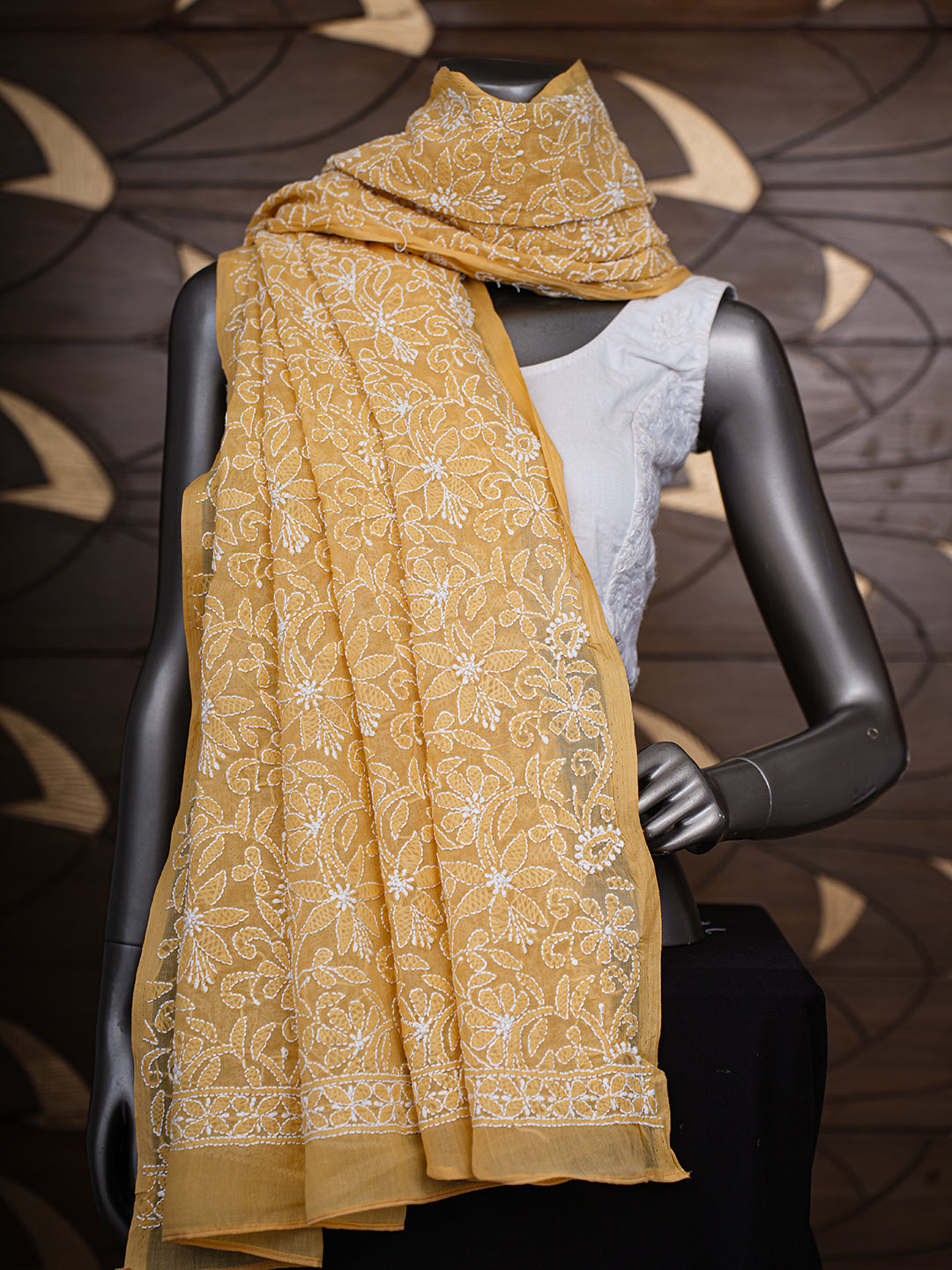 Ada Hand Embroidered Fawn Cotton Lucknowi Chikankari Dupatta 01A995711