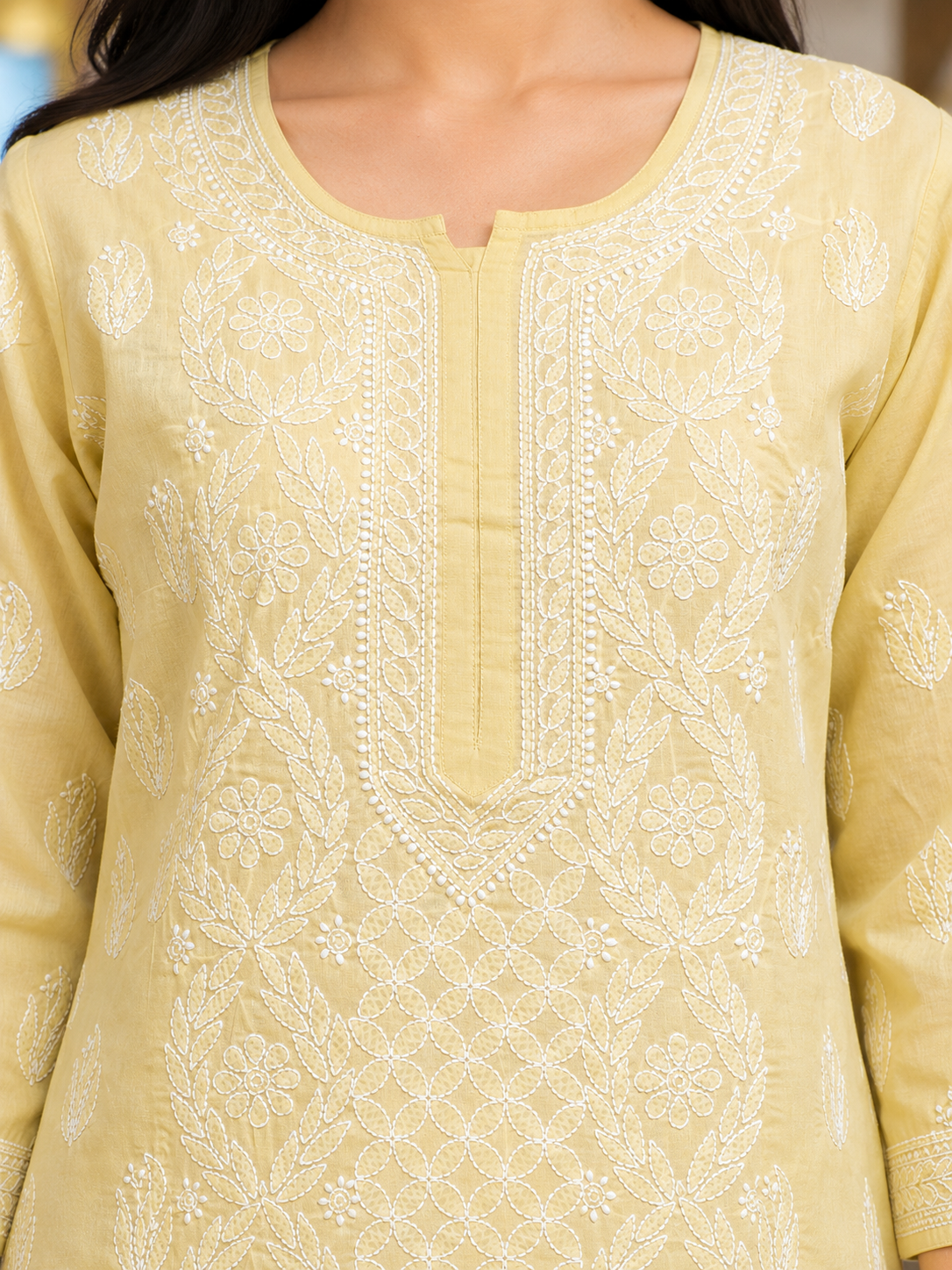 Ada Hand Embroidered Fawn Cotton Lucknowi Chikankari Short Kurti A911600_2