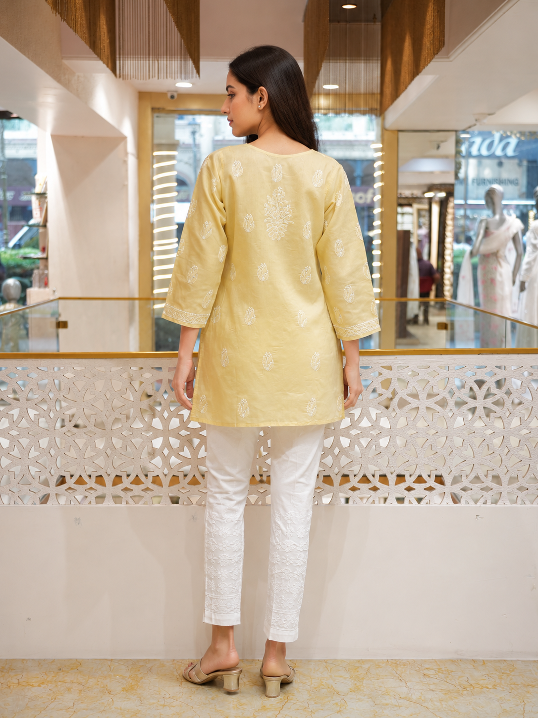 Ada Hand Embroidered Fawn Cotton Lucknowi Chikankari Short Kurti A911600_3