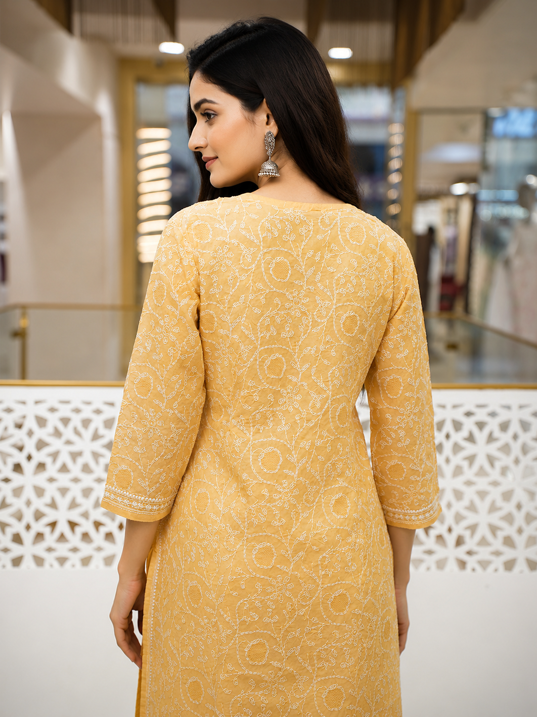 Ada Hand Embroidered Fawn Cotton Lucknowi Chikankari Straight Kurta A011138