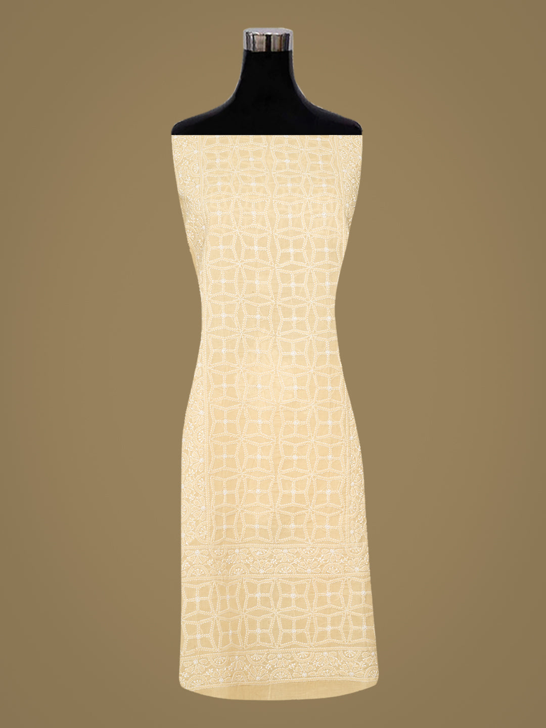 Ada Hand Embroidered Fawn Cotton Lucknowi Chikankari Unstitched Suit Piece 01A981221