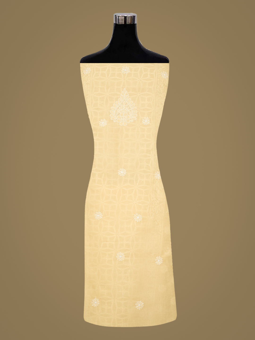 Ada Hand Embroidered Fawn Cotton Lucknowi Chikankari Unstitched Suit Piece 01A981221