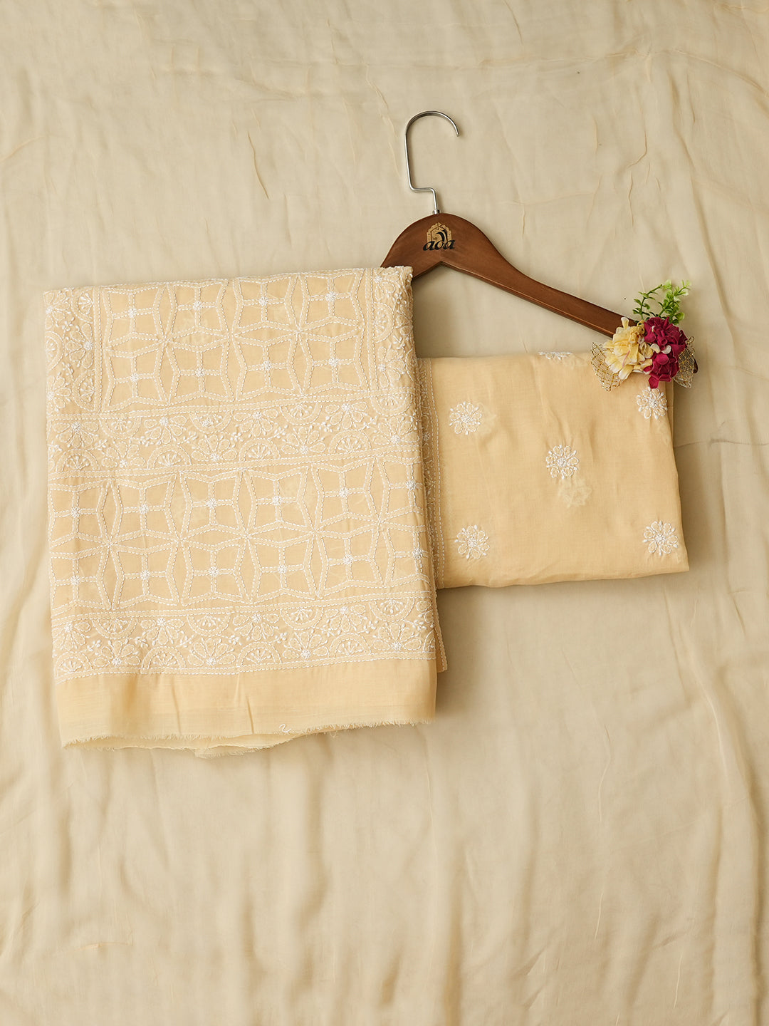 Ada Hand Embroidered Fawn Cotton Lucknowi Chikankari Unstitched Suit Piece 01A981221
