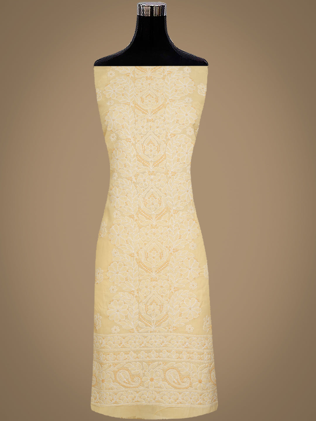 Ada Hand Embroidered Fawn Cotton Lucknowi Chikankari Unstitched Suit Piece With Chiffon Dupatta 01A1010625_3