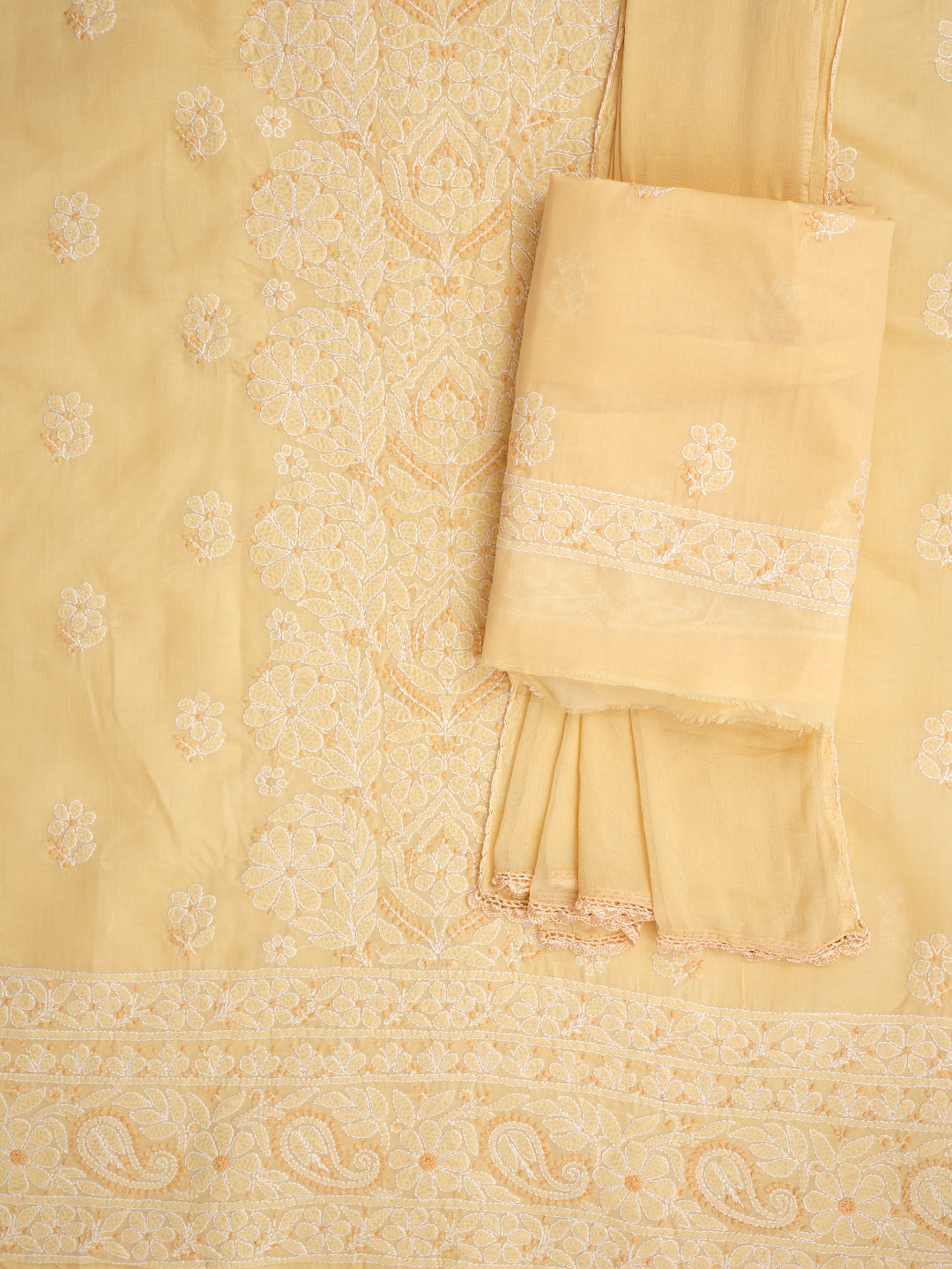 Ada Hand Embroidered Fawn Cotton Lucknowi Chikankari Unstitched Suit Piece With Chiffon Dupatta 01A1010625_5