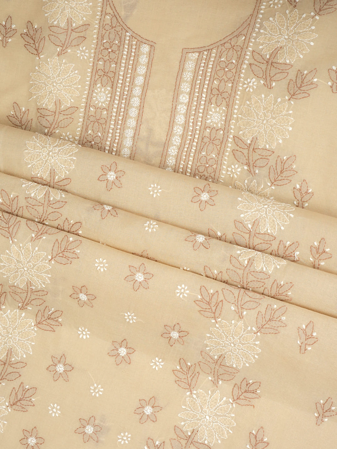 Ada Hand Embroidered Fawn Cotton Lucknowi Chikankari Unstitched Suit Piece With Chiffon Dupatta 01A1025561_4