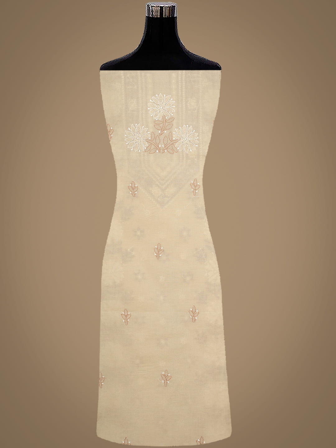 Ada Hand Embroidered Fawn Cotton Lucknowi Chikankari Unstitched Suit Piece With Chiffon Dupatta 01A1025561_6