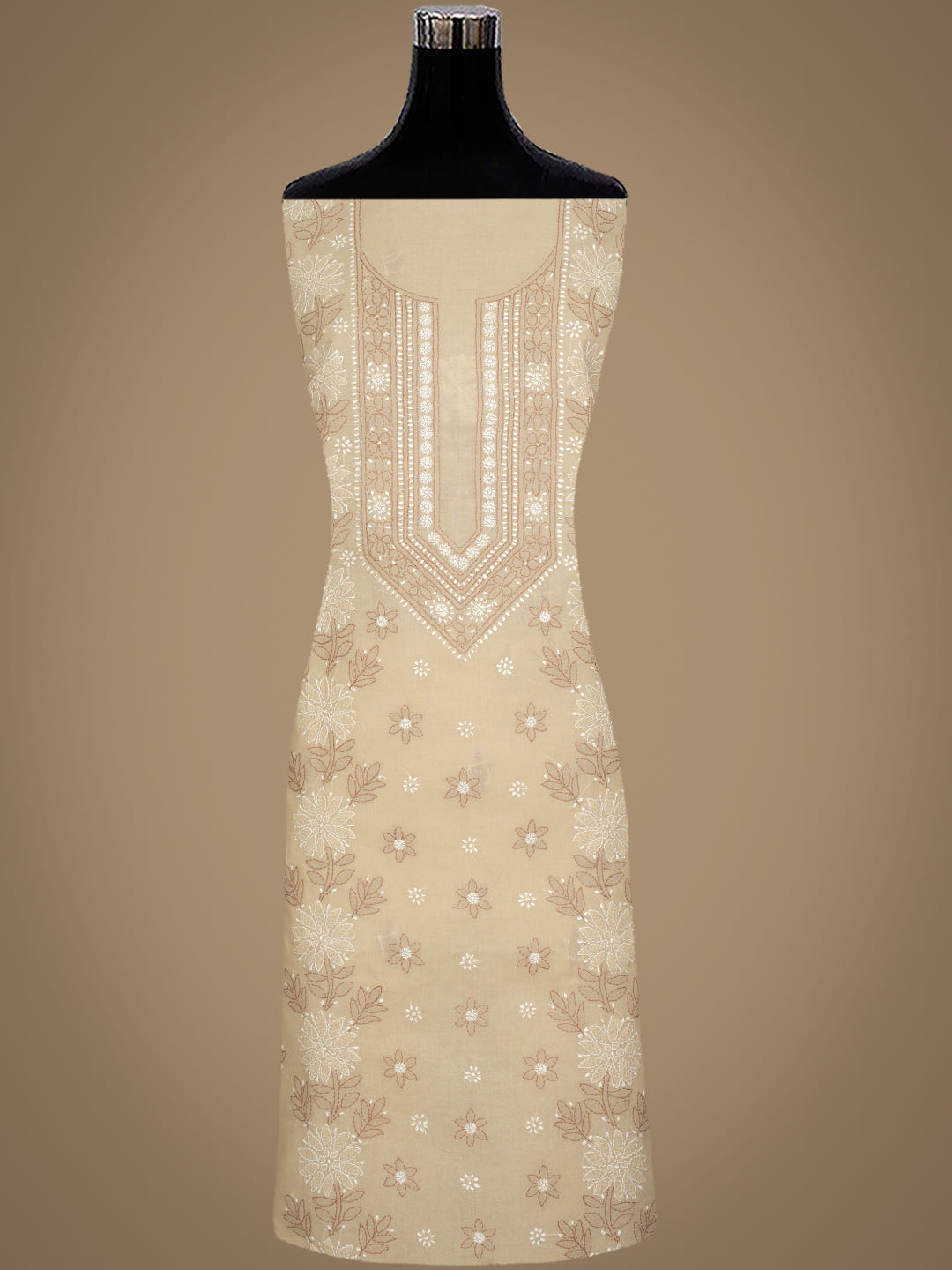 Ada Hand Embroidered Fawn Cotton Lucknowi Chikankari Unstitched Suit Piece With Chiffon Dupatta 01A1025561_7