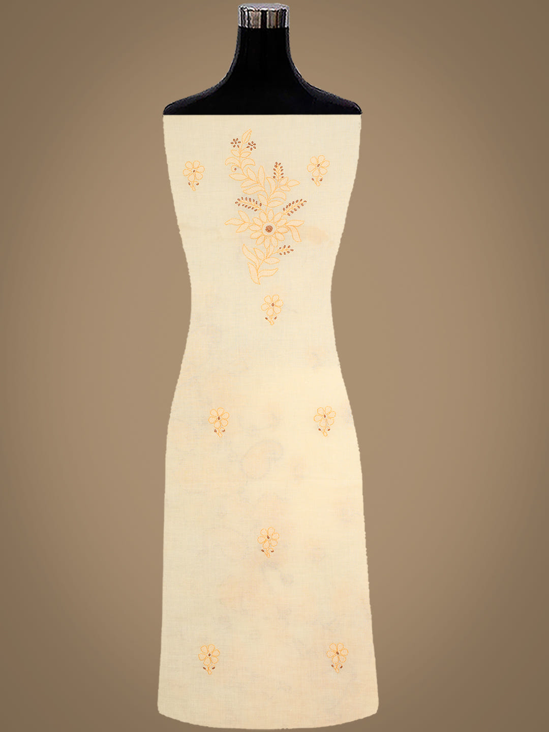 Ada Hand Embroidered Fawn Cotton Lucknowi Chikankari Unstitched Suit Piece With Chiffon Dupatta 01A1025624_7