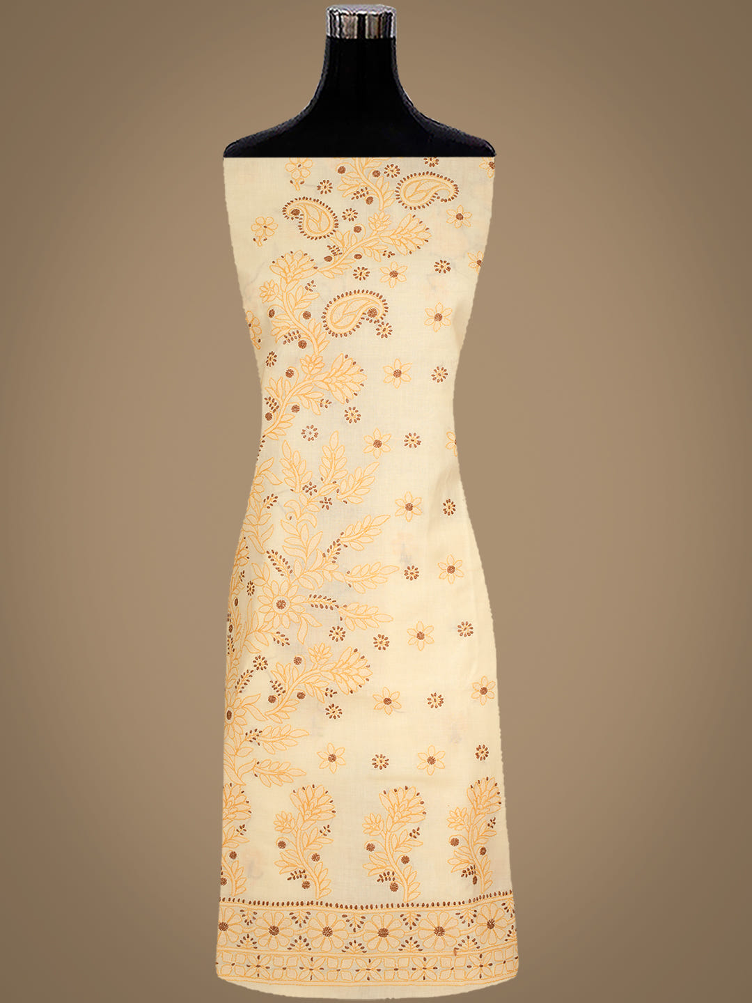 Ada Hand Embroidered Fawn Cotton Lucknowi Chikankari Unstitched Suit Piece With Chiffon Dupatta 01A1025624_8