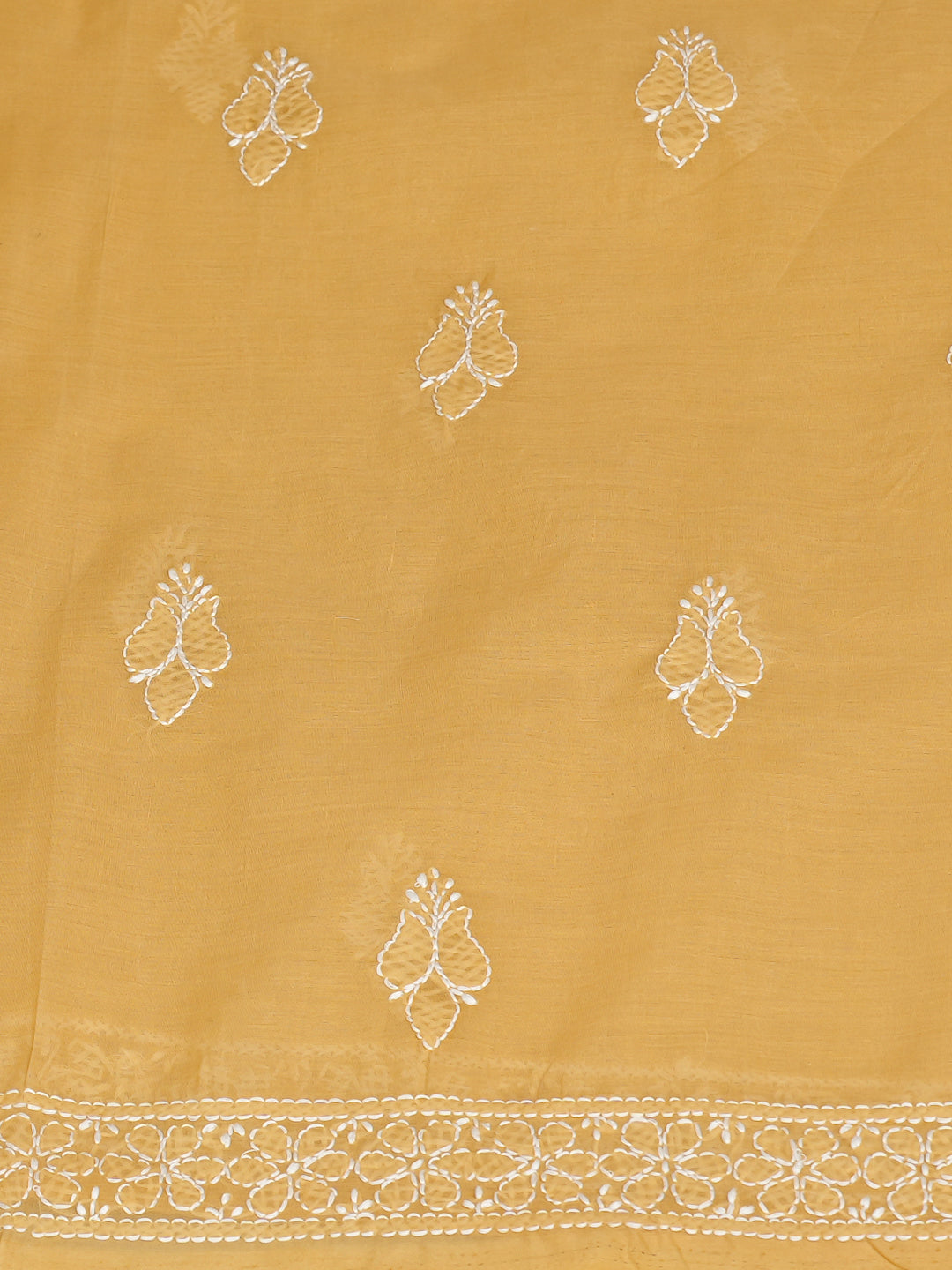 Ada Hand Embroidered Fawn Cotton Lucknowi Chikankari Unstitched Suit Piece With Chiffon Dupatta 01A981229
