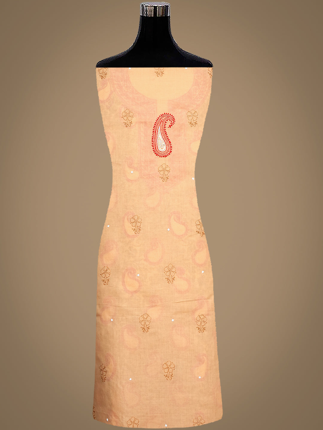 Ada Hand Embroidered Fawn Cotton Lucknowi Chikankari Unstitched Suit Piece With Pearl Work 01A985682