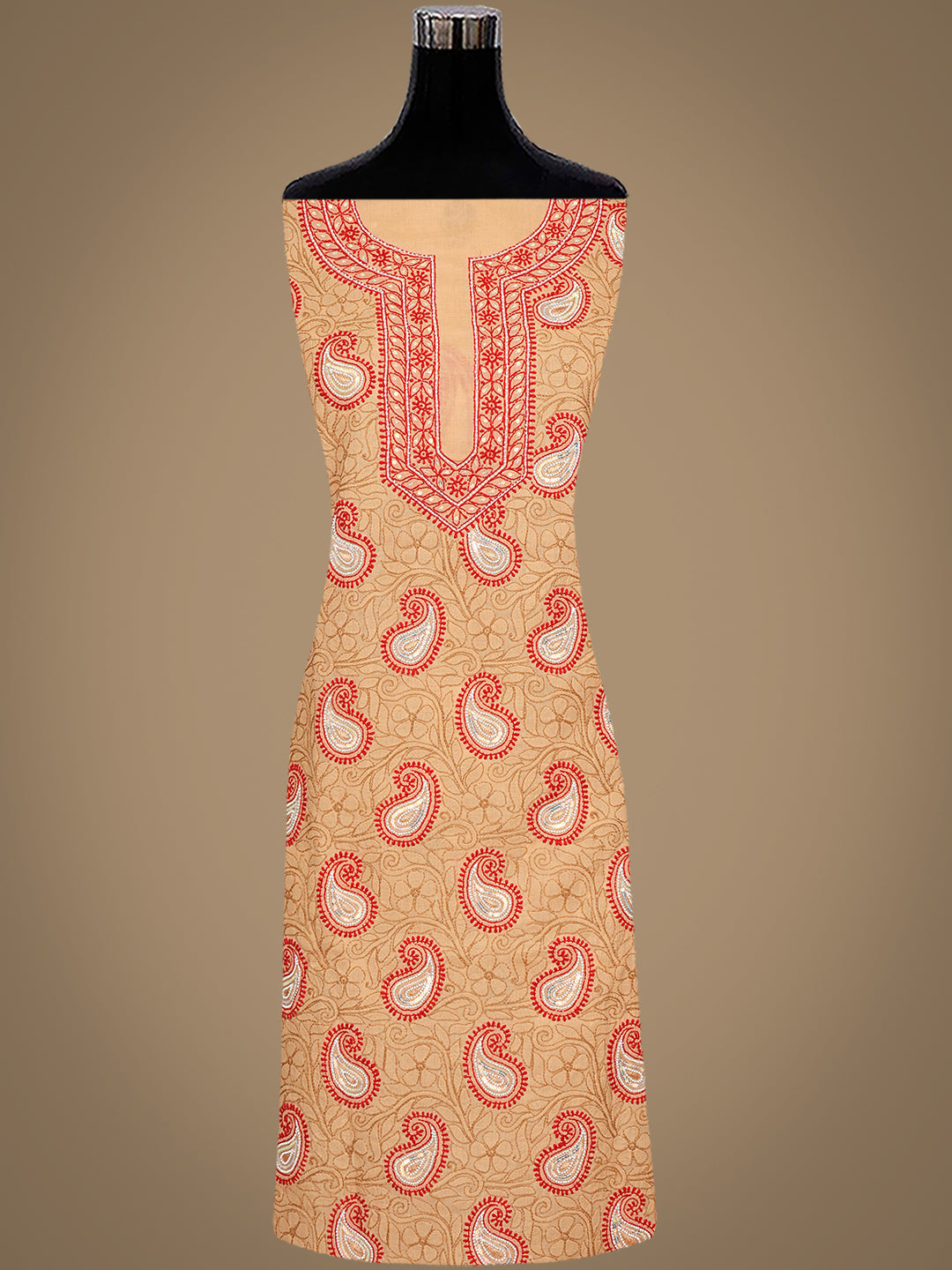 Ada Hand Embroidered Fawn Cotton Lucknowi Chikankari Unstitched Suit Piece With Pearl Work 01A985682