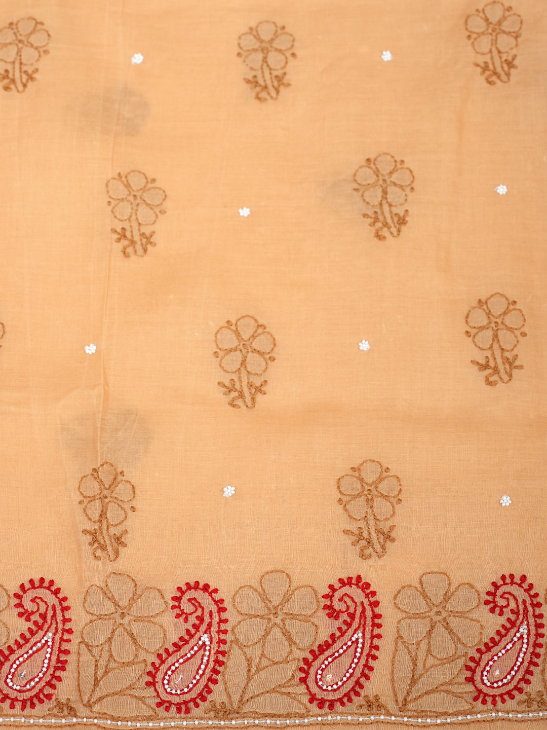 Ada Hand Embroidered Fawn Cotton Lucknowi Chikankari Unstitched Suit Piece With Pearl Work 01A985682