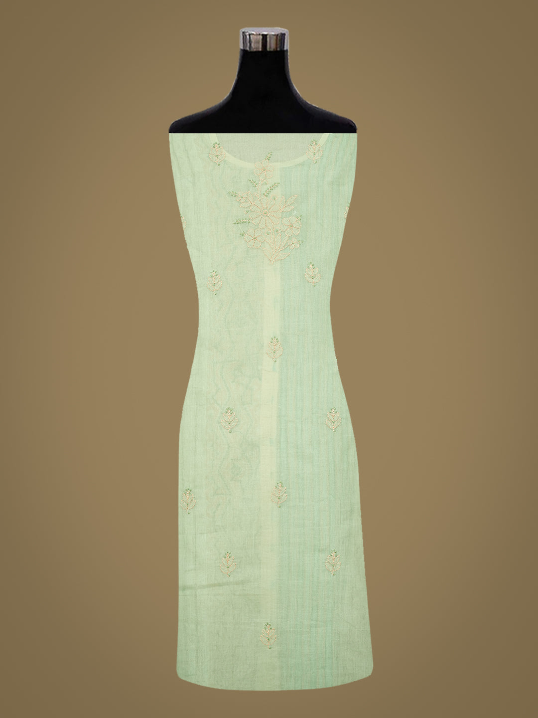 Ada Hand Embroidered Fawn Cotton Lucknowi Chikankari Unstitched Suit Set With Chiffon Dupatta 01A992999
