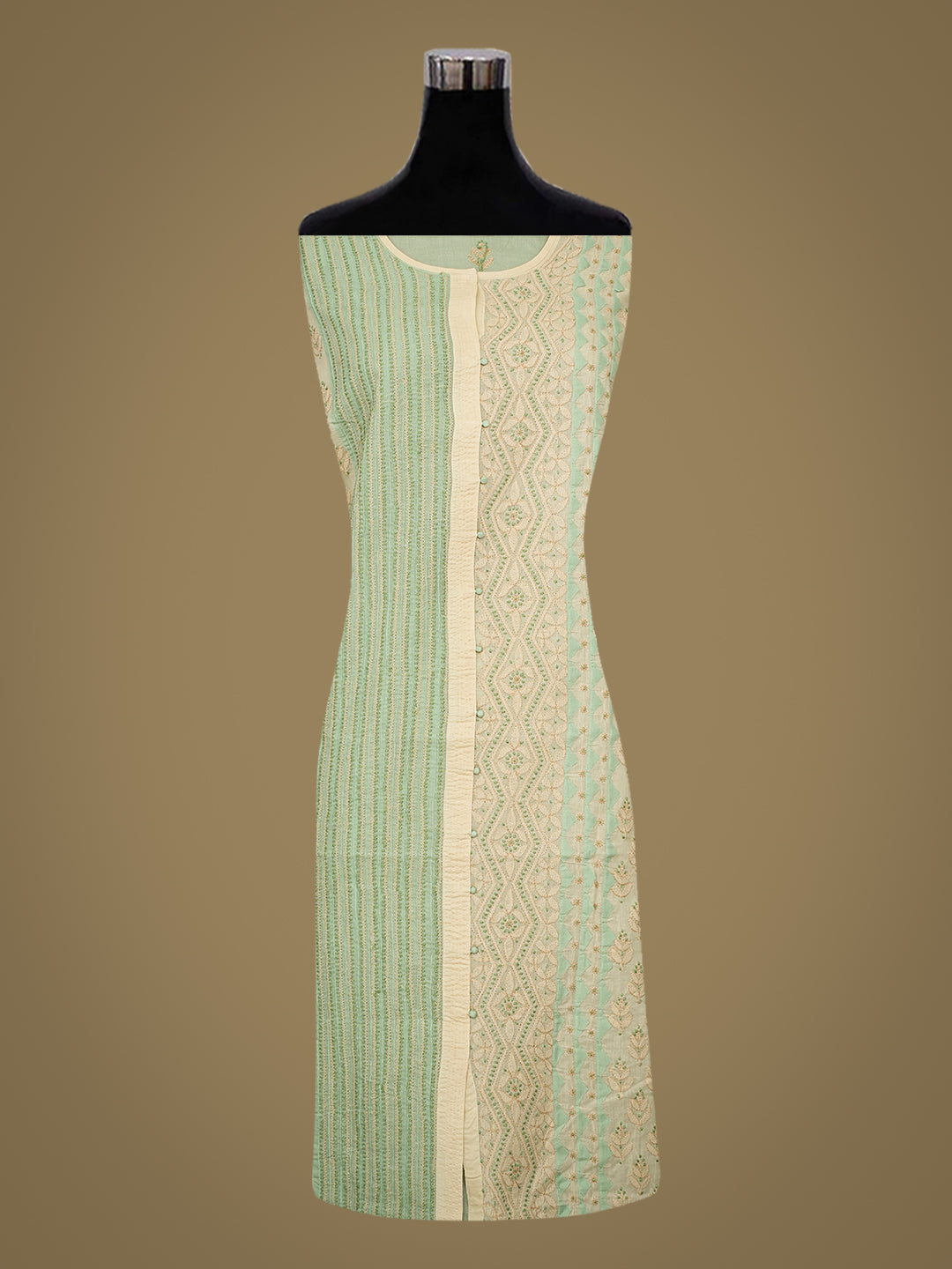 Ada Hand Embroidered Fawn Cotton Lucknowi Chikankari Unstitched Suit Set With Chiffon Dupatta 01A992999