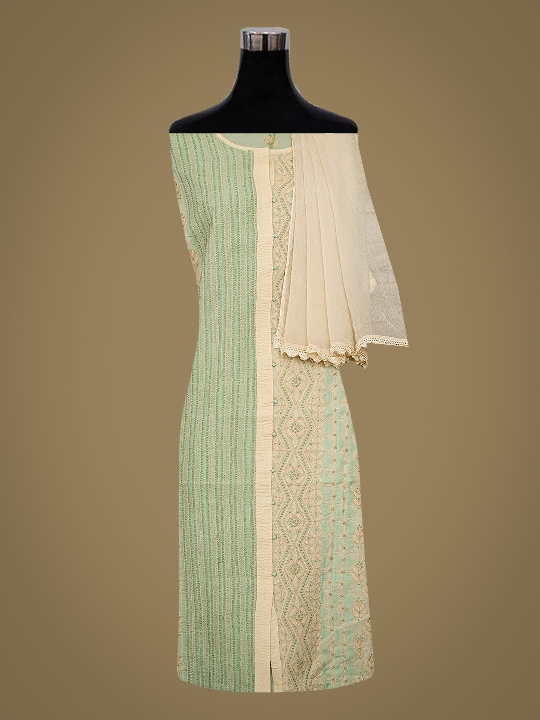 Ada Hand Embroidered Fawn Cotton Lucknowi Chikankari Unstitched Suit Set With Chiffon Dupatta 01A992999