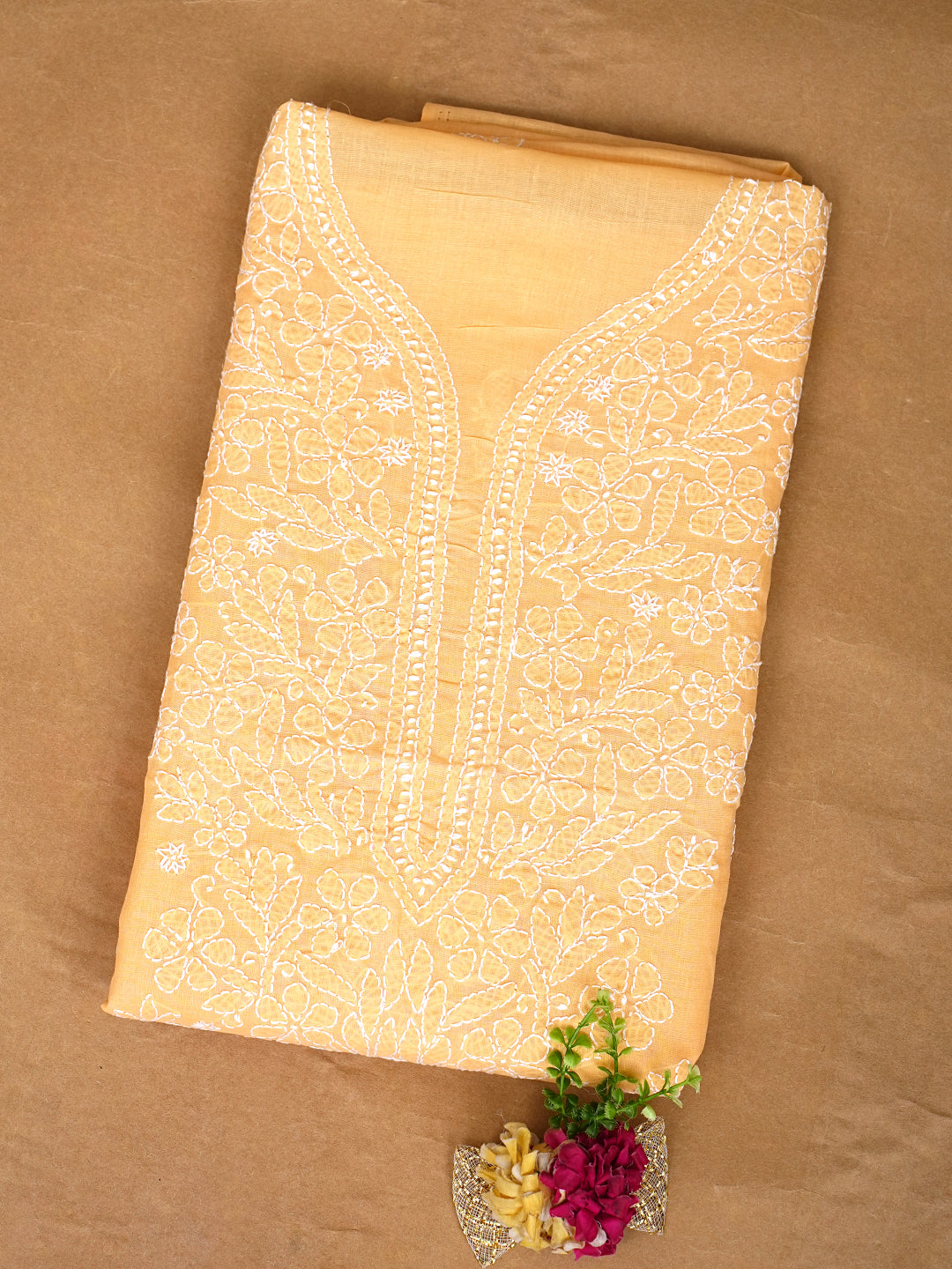 Ada Hand Embroidered Fawn Cotton lucknowi Chikankari Unstitched Kurta 01A991891