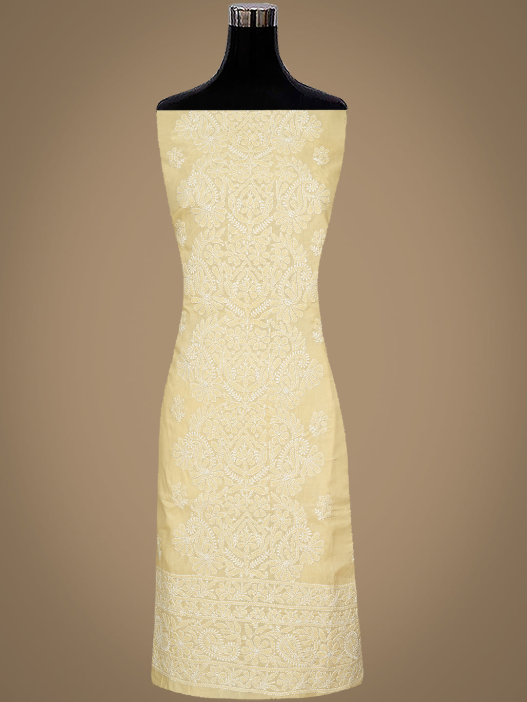 Ada Hand Embroidered Fawn Cotton lucknowi Chikankari Unstitched Kurta 01A991975