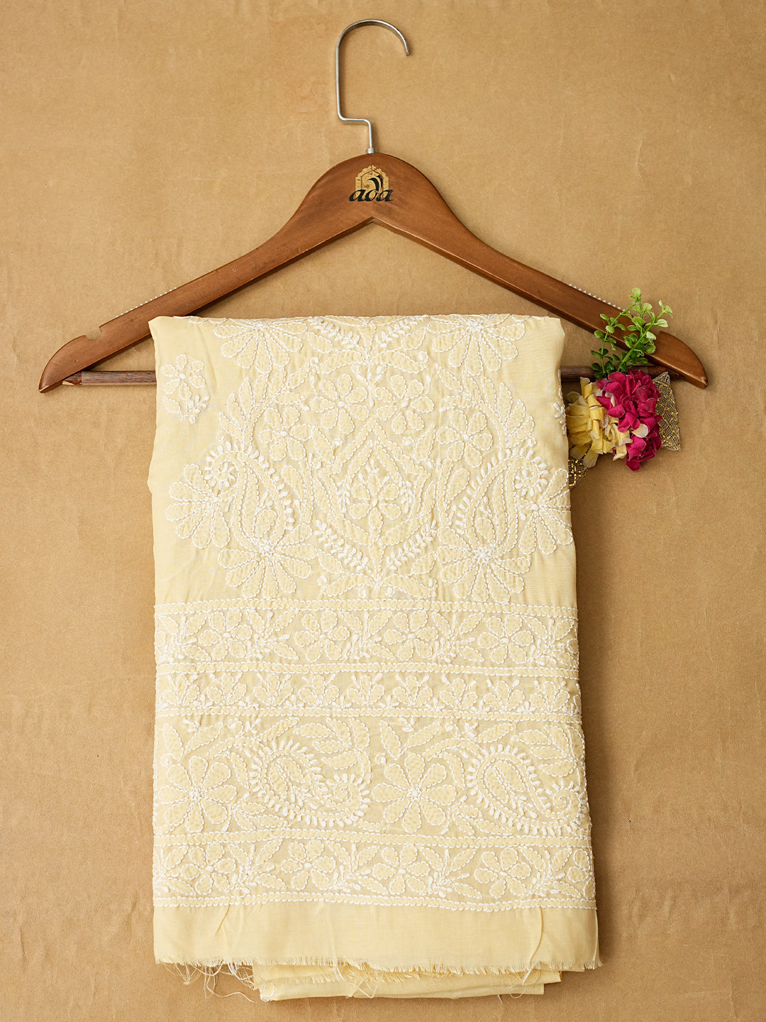 Ada Hand Embroidered Fawn Cotton lucknowi Chikankari Unstitched Kurta 01A991975