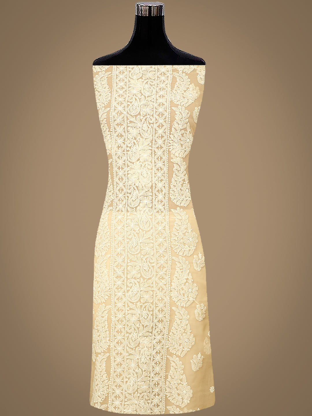 Ada Hand Embroidered Fawn Faux Georgette Lucknowi Chikankari Unstitched Suit Piece 01A996972