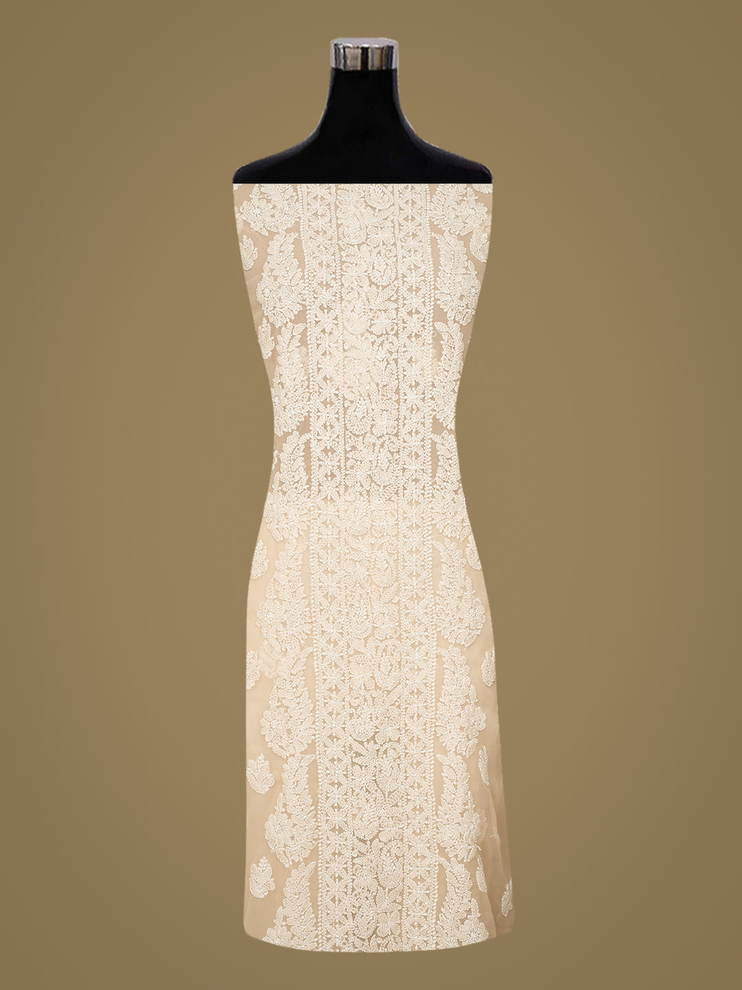 Ada Hand Embroidered Fawn Faux Georgette Lucknowi Chikankari Unstitched Suit Piece 01A975905