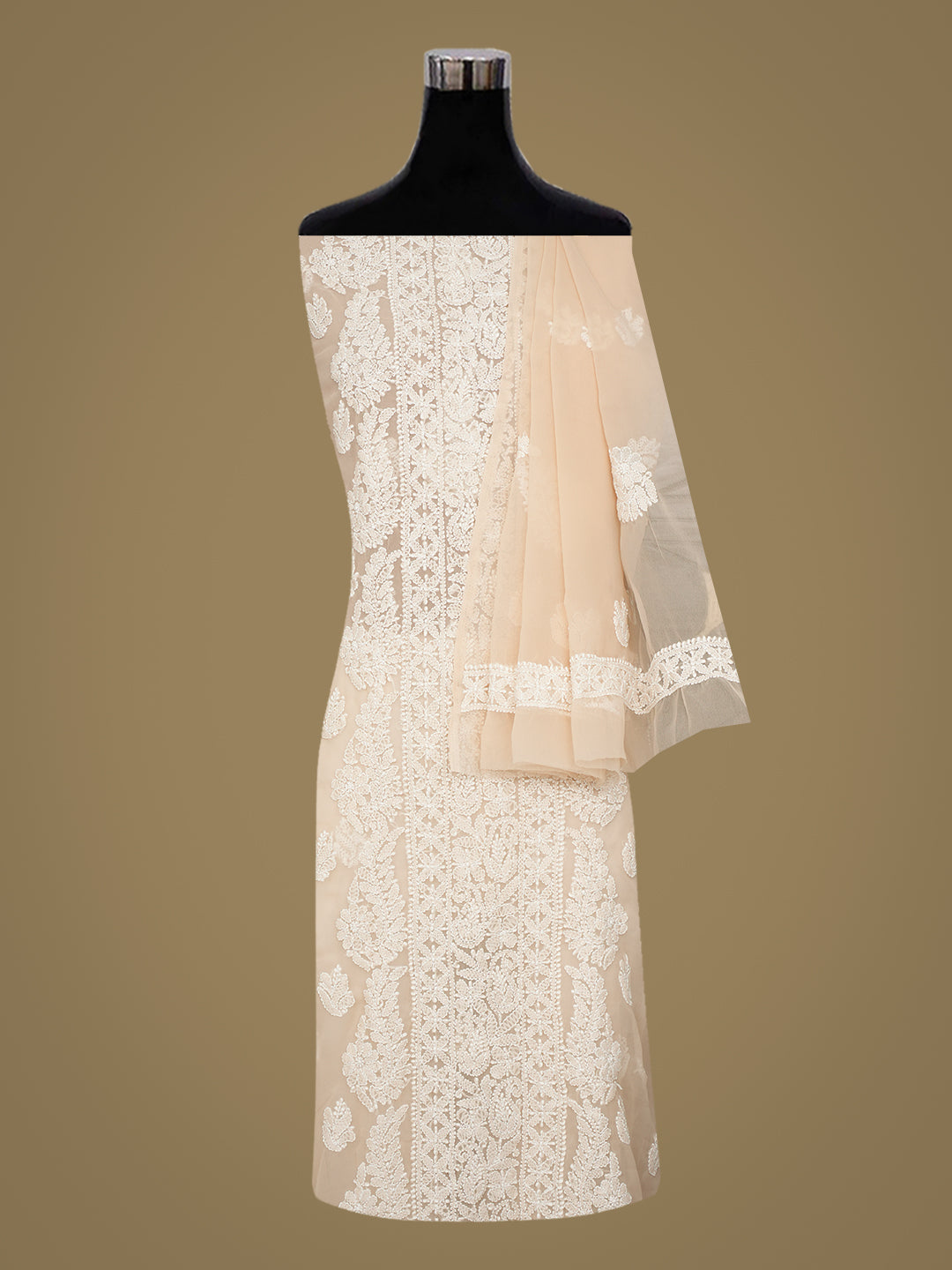 Ada Hand Embroidered Fawn Faux Georgette Lucknowi Chikankari Unstitched Suit Piece 01A975905