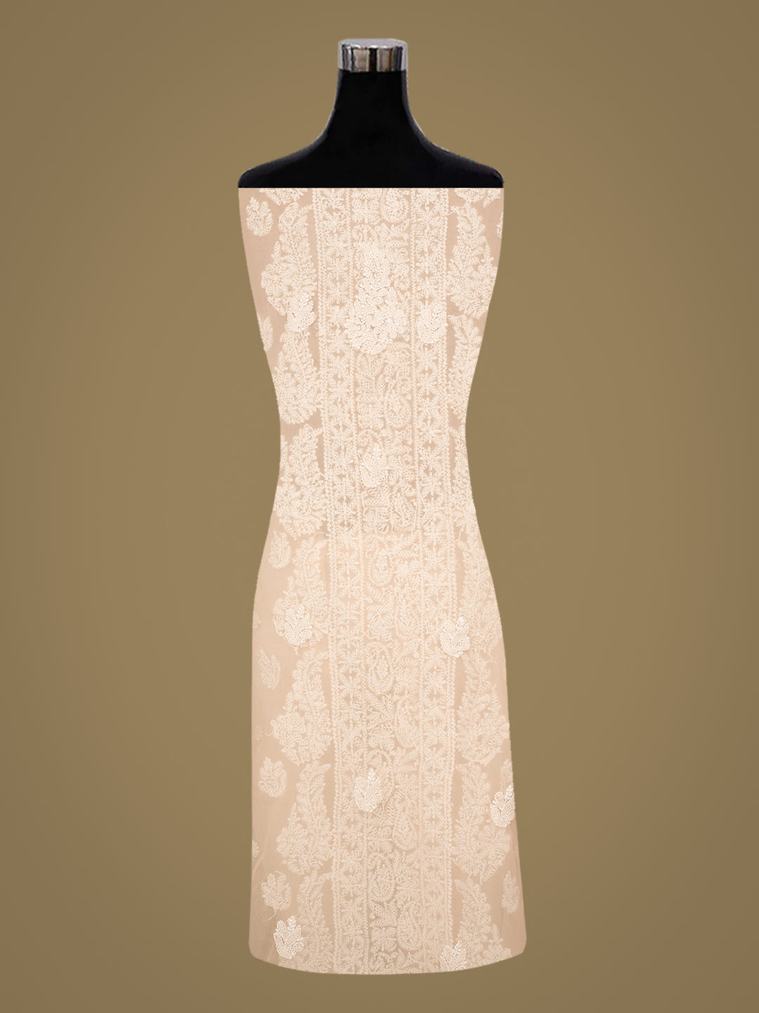 Ada Hand Embroidered Fawn Faux Georgette Lucknowi Chikankari Unstitched Suit Piece 01A975905