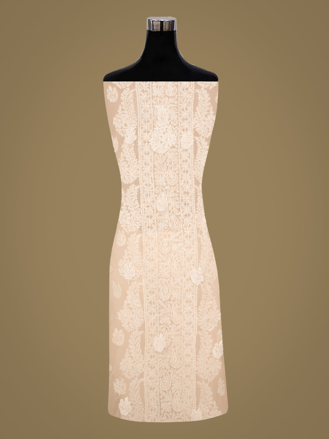 Ada Hand Embroidered Fawn Faux Georgette Lucknowi Chikankari Unstitched Suit Piece 01A975905