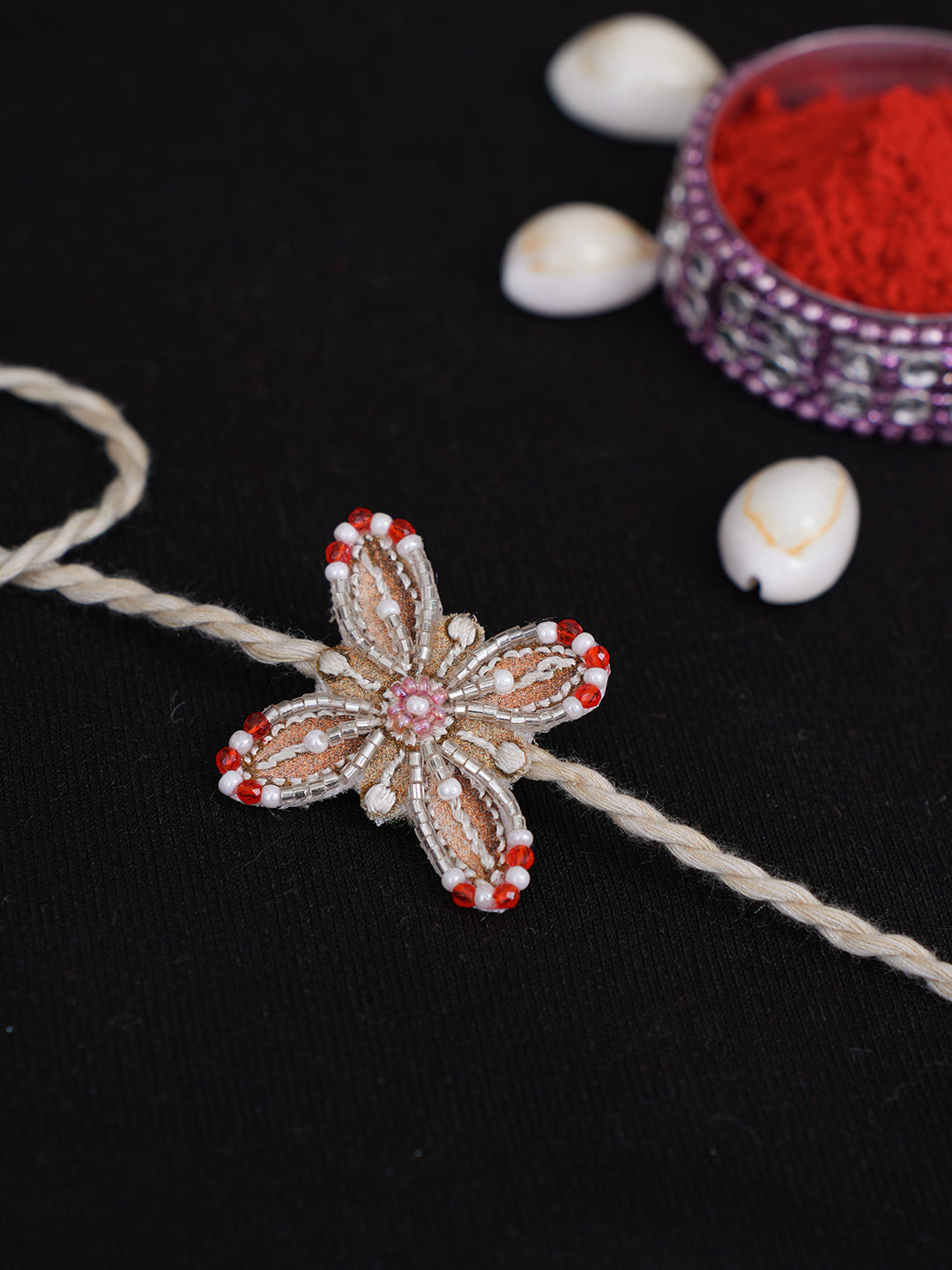 Ada Hand Embroidered Fawn Georgette Raksha Sutra Rakhi With Cutdana Work_1