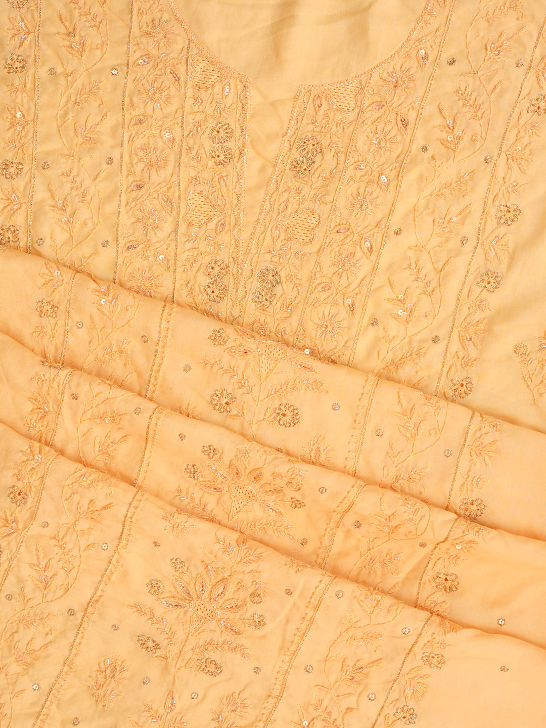 Ada Hand Embroidered Fawn Madal Lucknowi Chikankari Unstitched Suit Piece With Cutdana Work_6