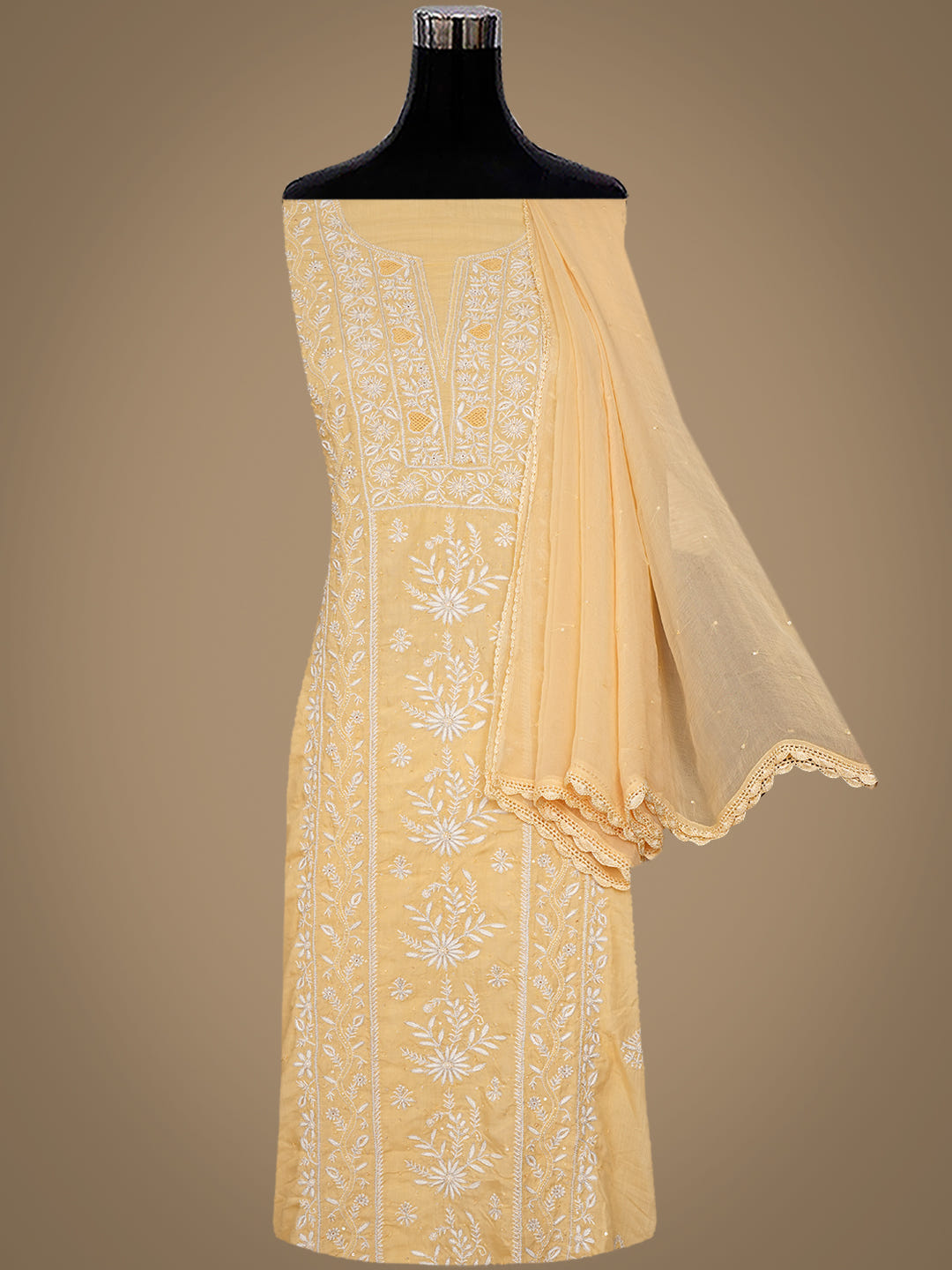 Ada Hand Embroidered Fawn Modal Lucknowi Chikankari Unstitched Suit Piece With Zari Work 08A500850_4