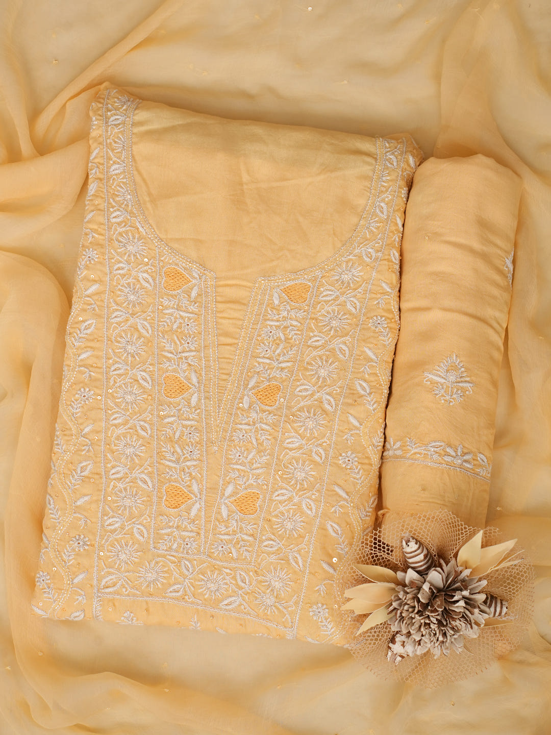 Ada Hand Embroidered Fawn Modal Lucknowi Chikankari Unstitched Suit Piece With Zari Work 08A500850_1
