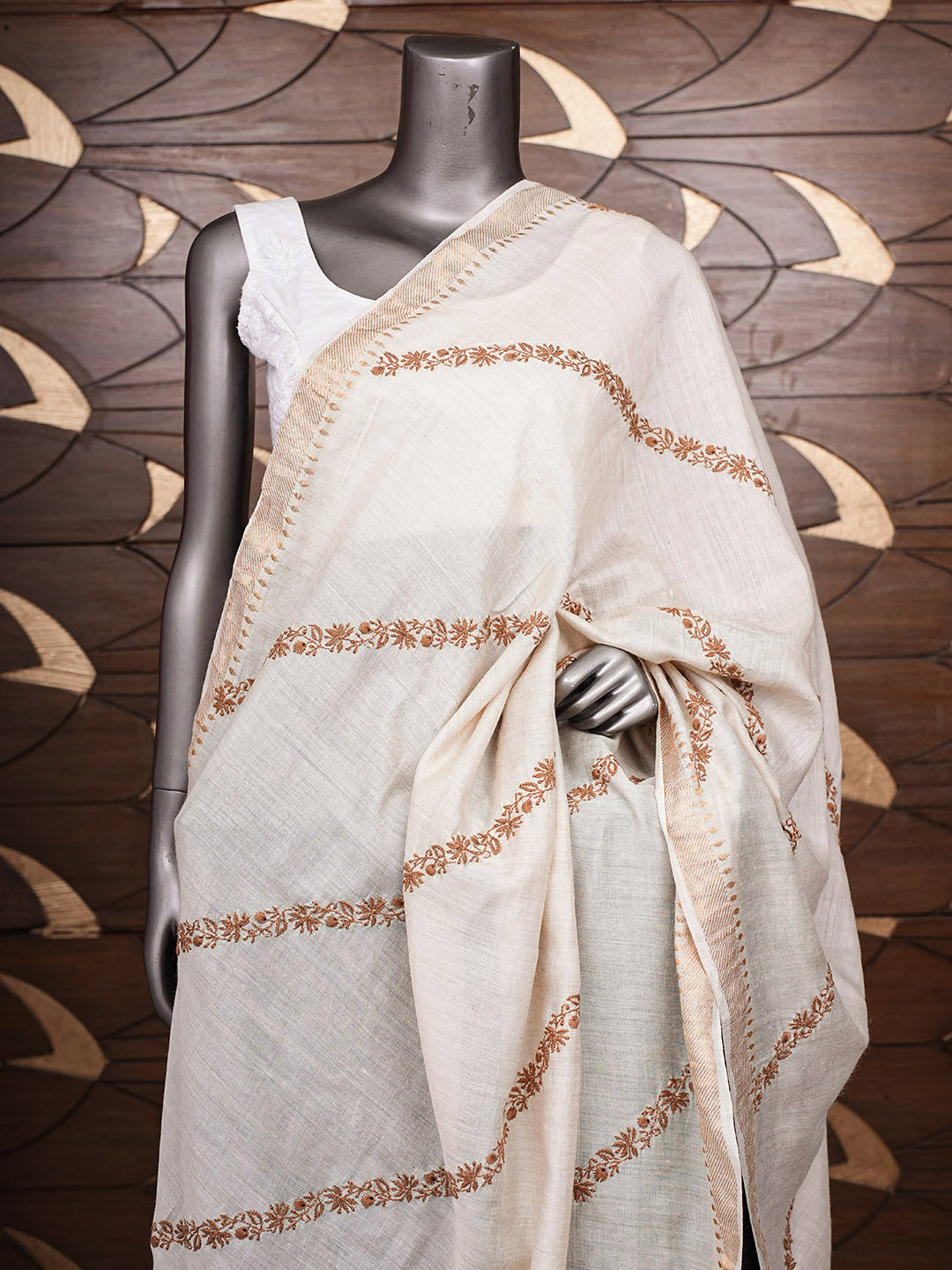 Ada Hand Embroidered Fawn Moonga Silk Lucknowi Chikankari Dupatta 07A500715